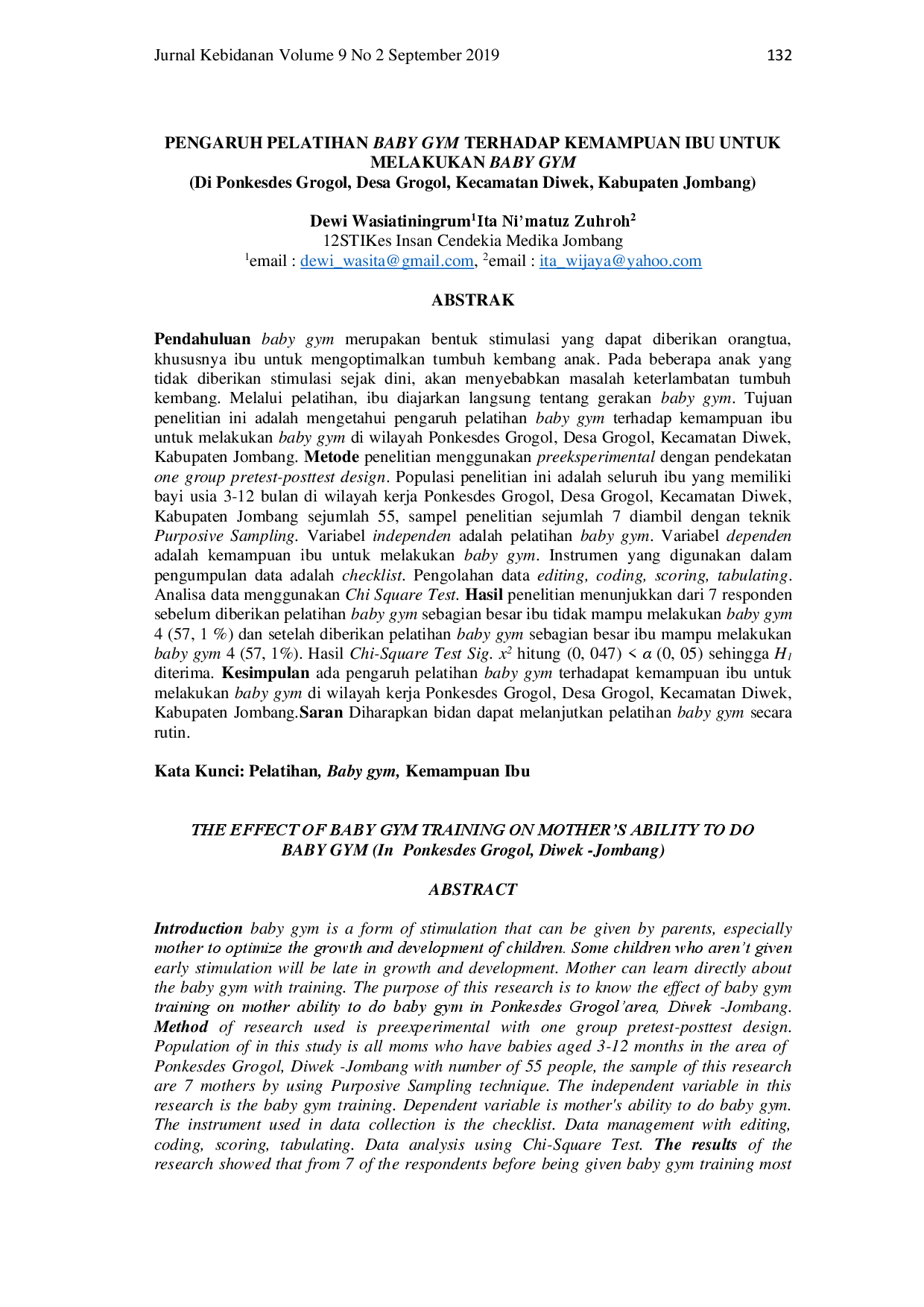 juris Pengaruh Pelatihan Baby Gym Terhadap Kemampuan Ibu untuk Melakukan Baby Gym