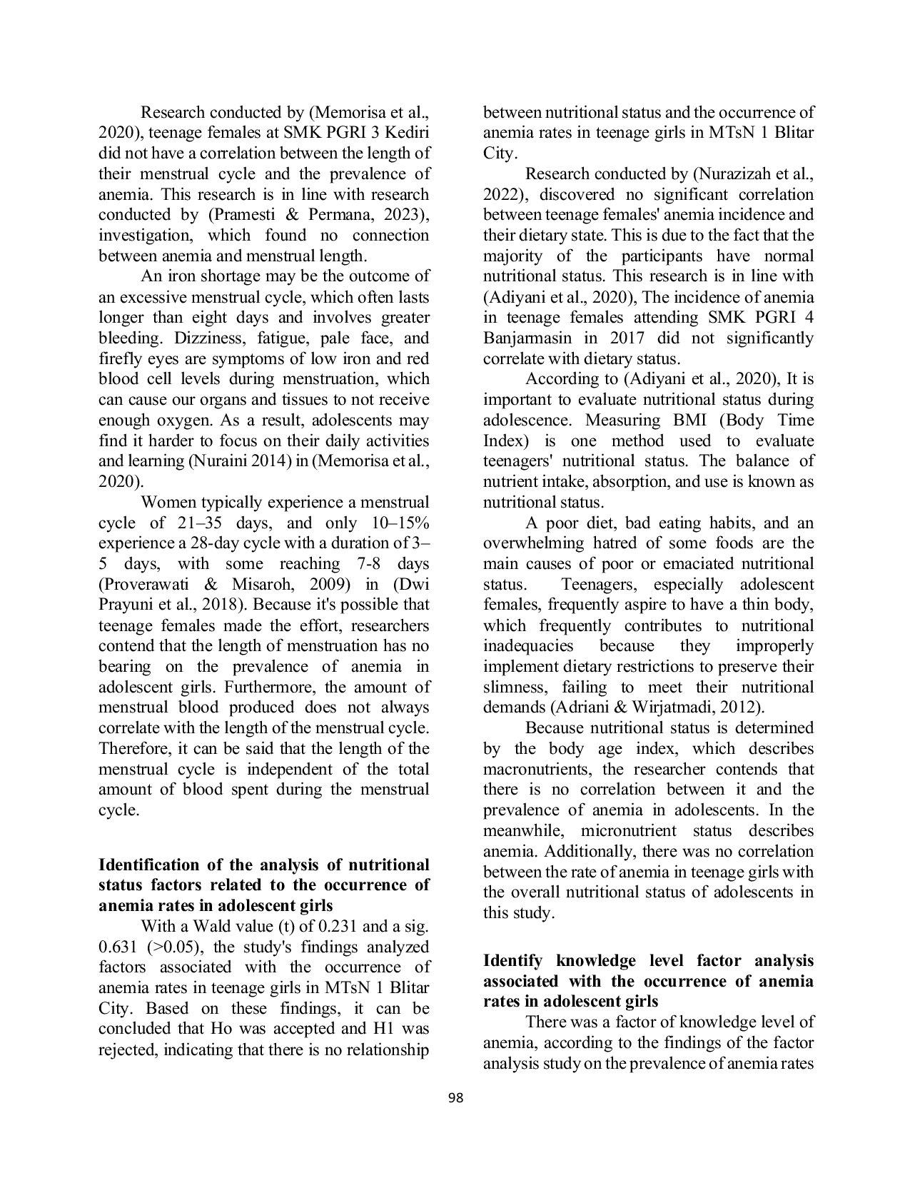 JURIS A Analysis of Factors Related to the Rate of Anemia in Adolescent Girls in Mtsn 1 Blitar City