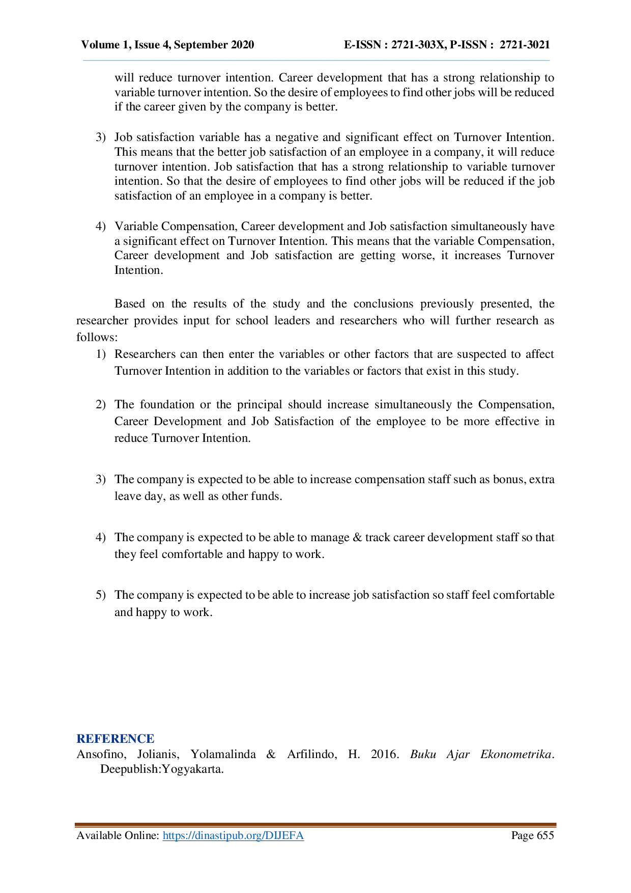 juris Influence Compensation Career Development and Job Satisfaction to Turnover Intention