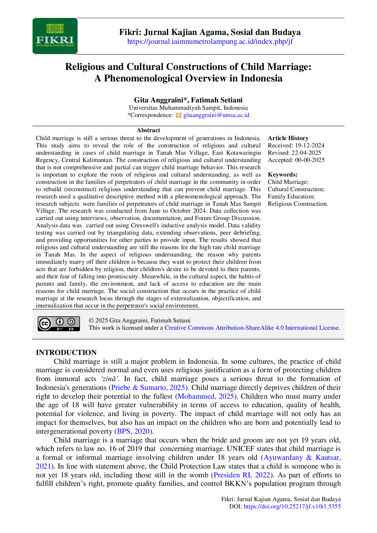 JURIS Religious and Cultural Constructions of Child Marriage A Phenomenological Overview in Indonesia