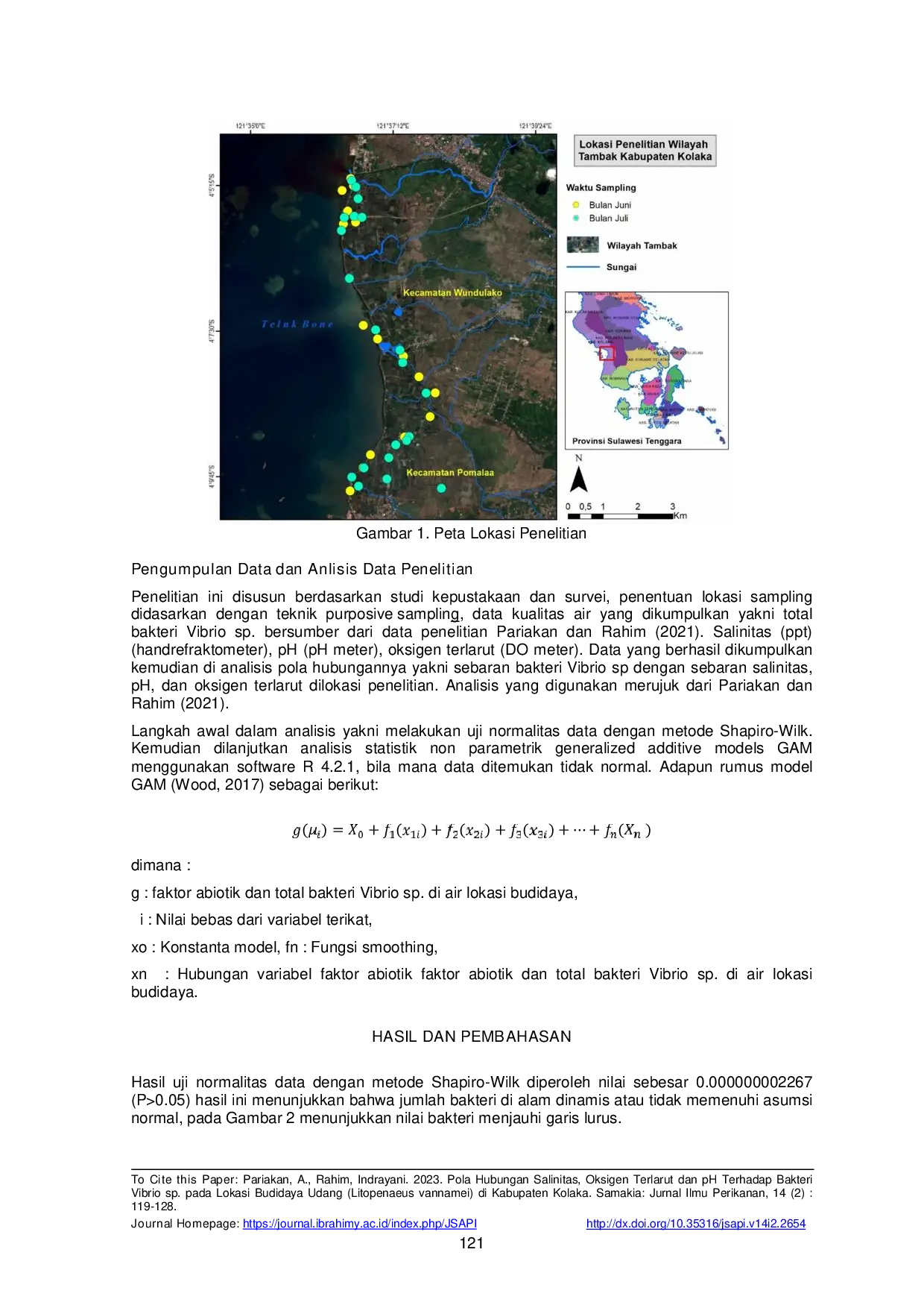 JURIS Pola Hubungan Salinitas Oksigen Terlarut dan pH Terhadap Bakteri Vibrio sp pada Lokasi Budidaya Udang Litopenaeus vannamei di Kabupaten Kolaka