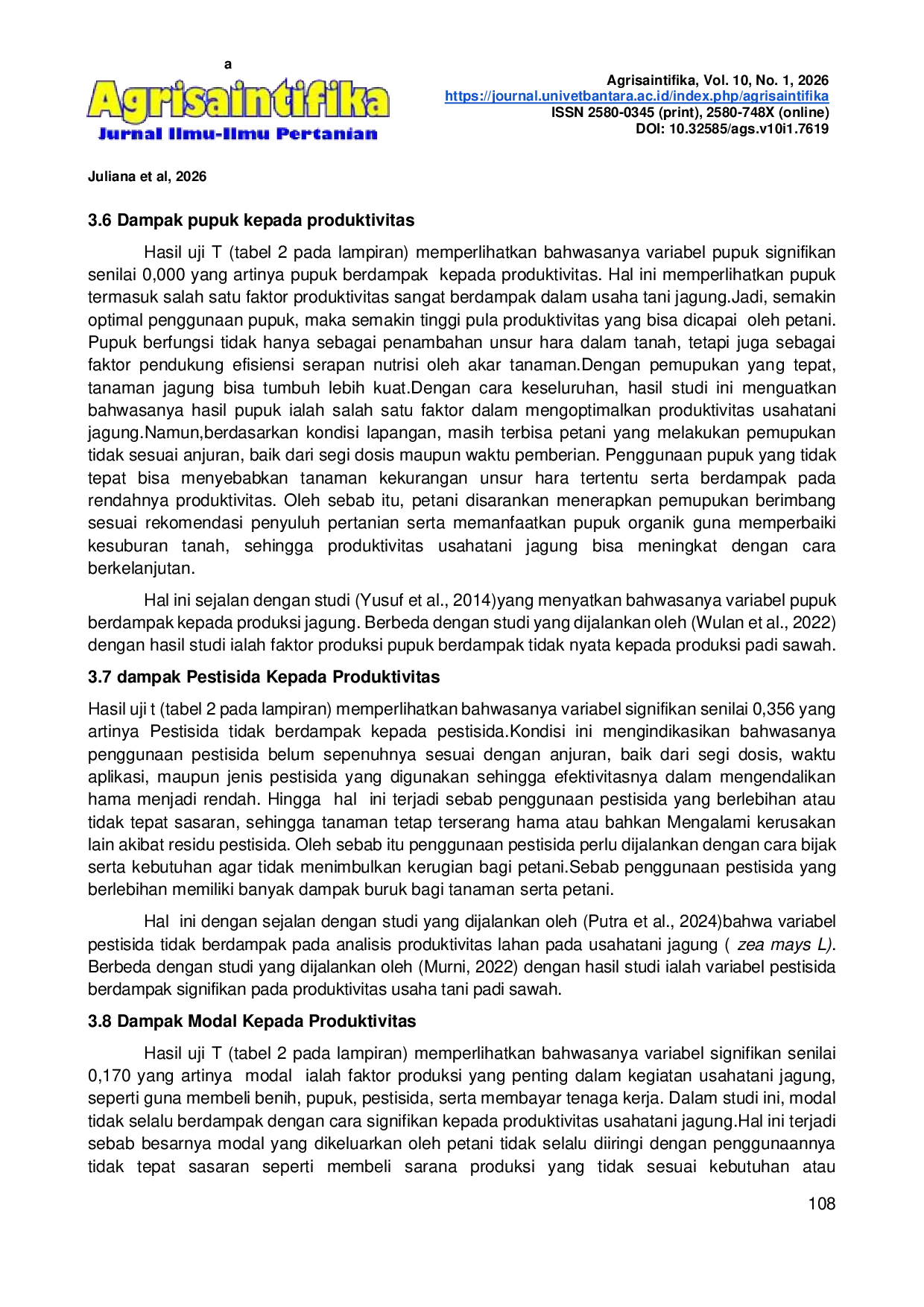 JURIS Analisis Faktor Yang Mempengaruhi Produktivitas Usaha Tani Jagung Di Desa Ujung Tanah Kecamatan Mare Kabupaten Bone