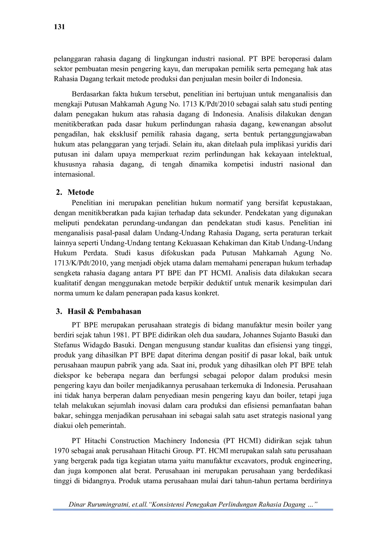 JURIS Konsistensi Penegakan Perlindungan Rahasia Dagang dalam Putusan Mahkamah Agung No 1713 K Pdt 2010