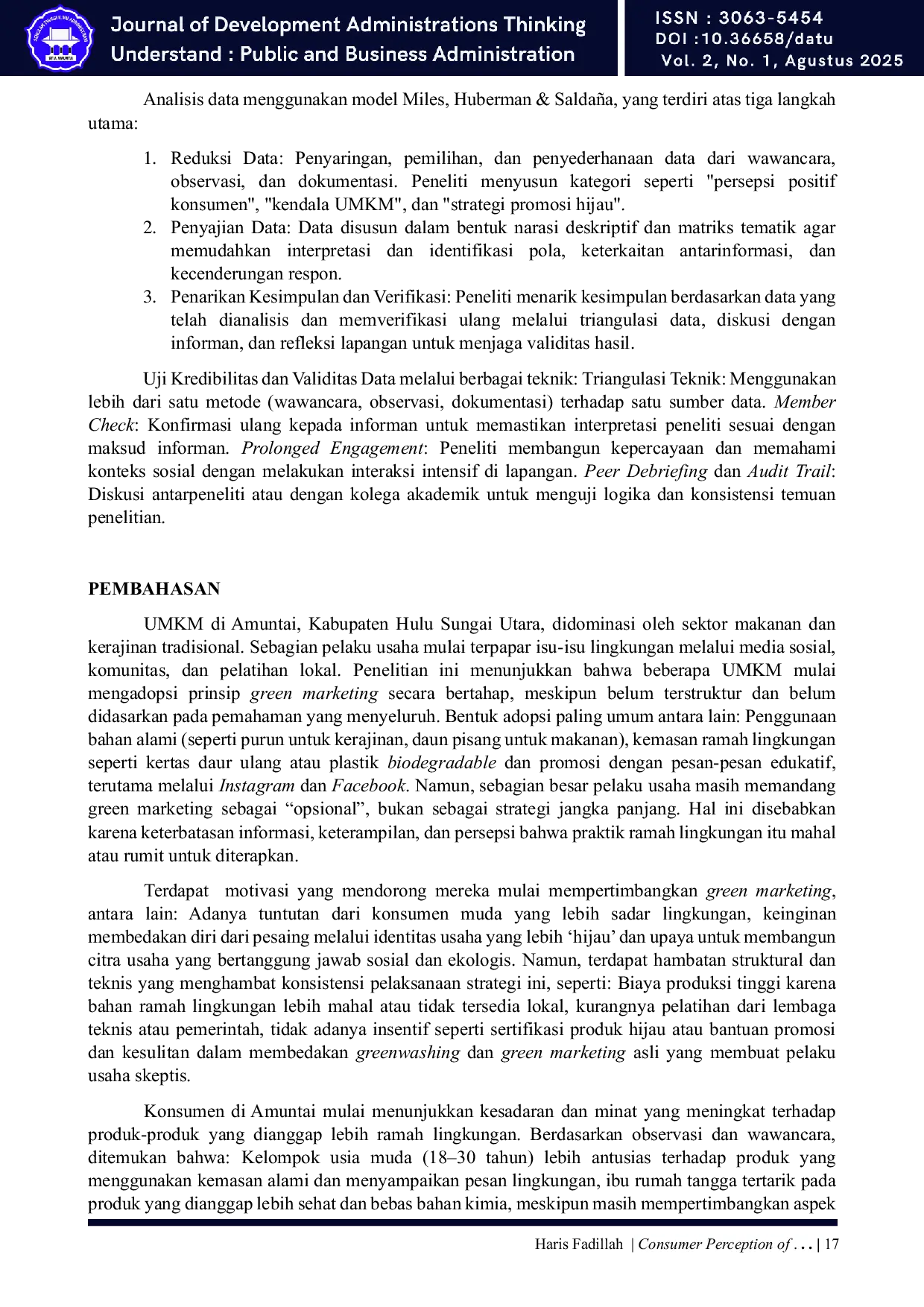 JURIS Consumer Perception of Green Marketing Strategy on Purchase Intention in Amuntai Hulu Sungai Utara Regency