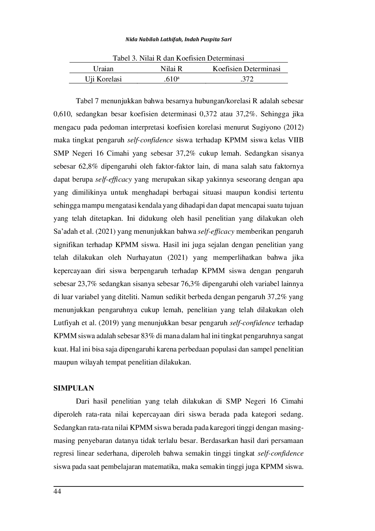 JURIS Pengaruh Self Confidence terhadap Kemampuan Pemecahan Masalah Matematis KPMM Siswa SMP