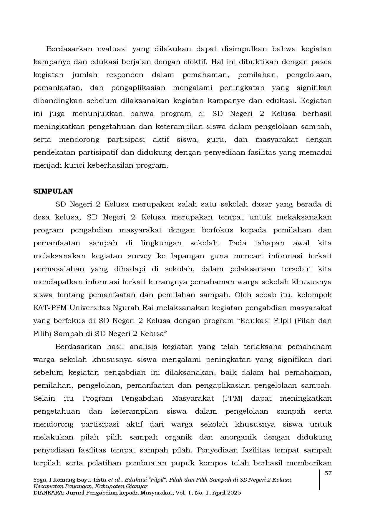 juris Edukasi Pilpil Pilah dan Pilih Sampah di SD Negeri 2 Kelusa Kecamatan Payangan Kabupaten Gianyar