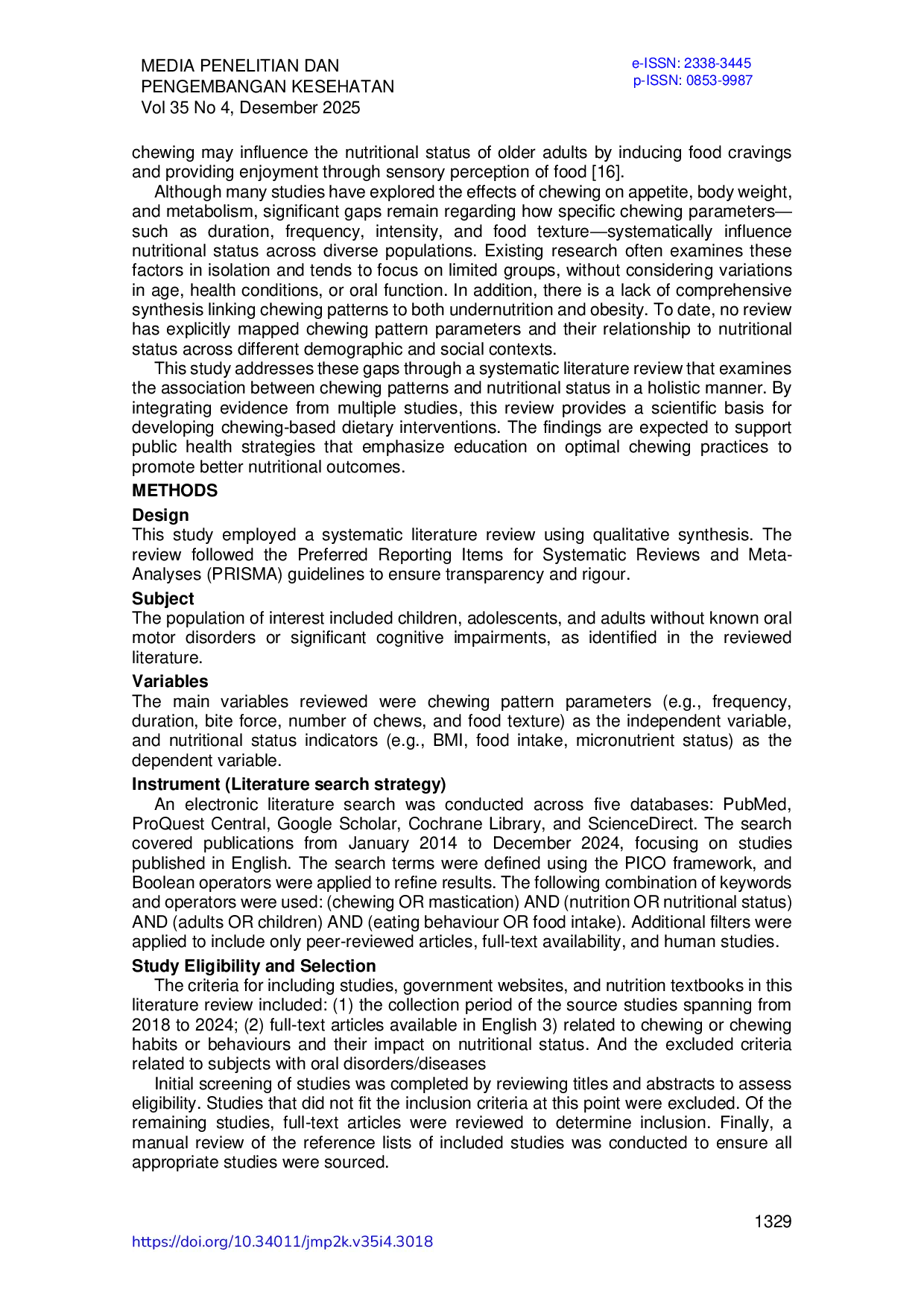 JURIS Bagaimana Parameter Pola Mengunyah Memengaruhi Gangguan Gizi Tinjauan Literatur