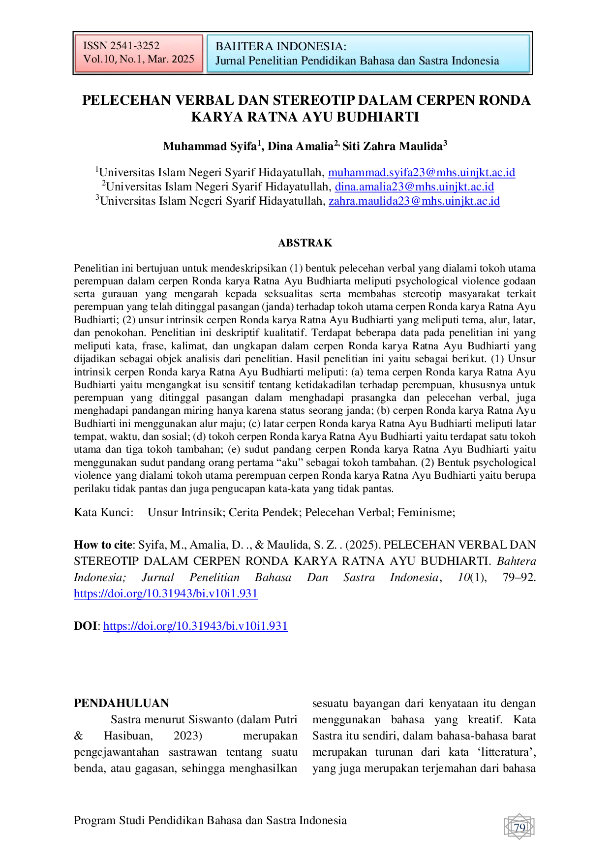 JURIS Pelecehan Verbal dan Stereotip dalam Cerpen Ronda Karya Ratna Ayu Budhiarti