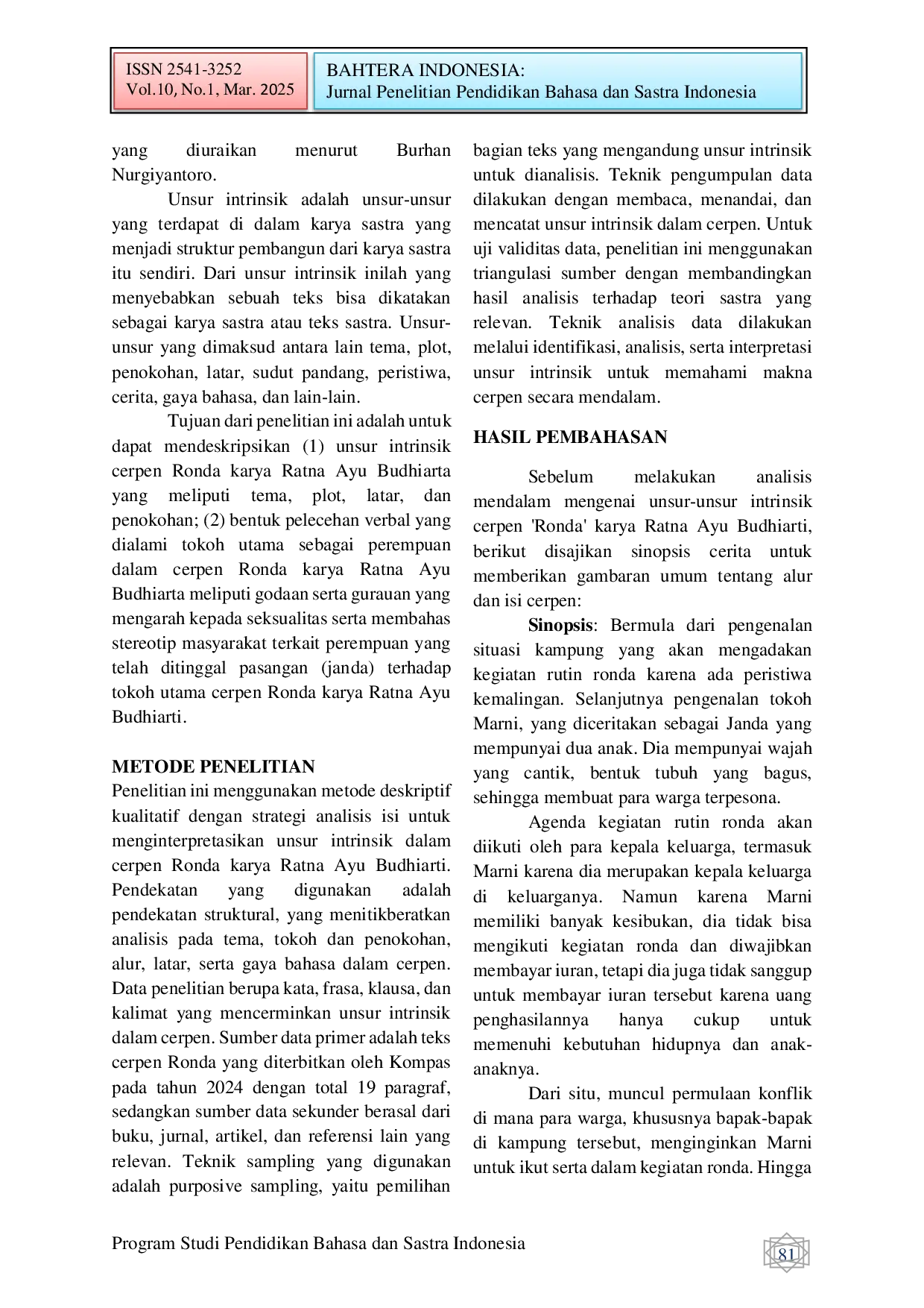 JURIS Pelecehan Verbal dan Stereotip dalam Cerpen Ronda Karya Ratna Ayu Budhiarti