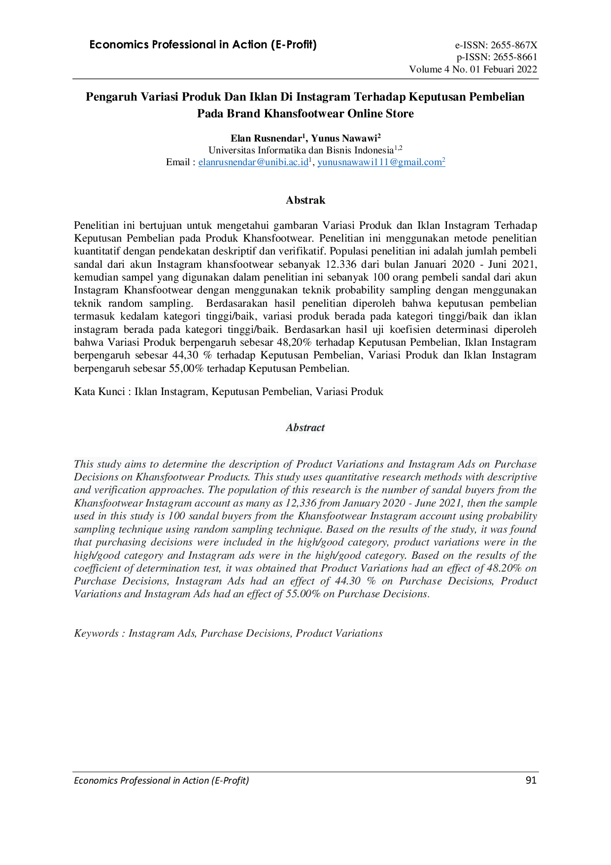 JURIS Pengaruh Variasi Produk Dan Iklan Di Instagram Terhadap Keputusan Pembelian Pada Brand Khansfootwear Online Store