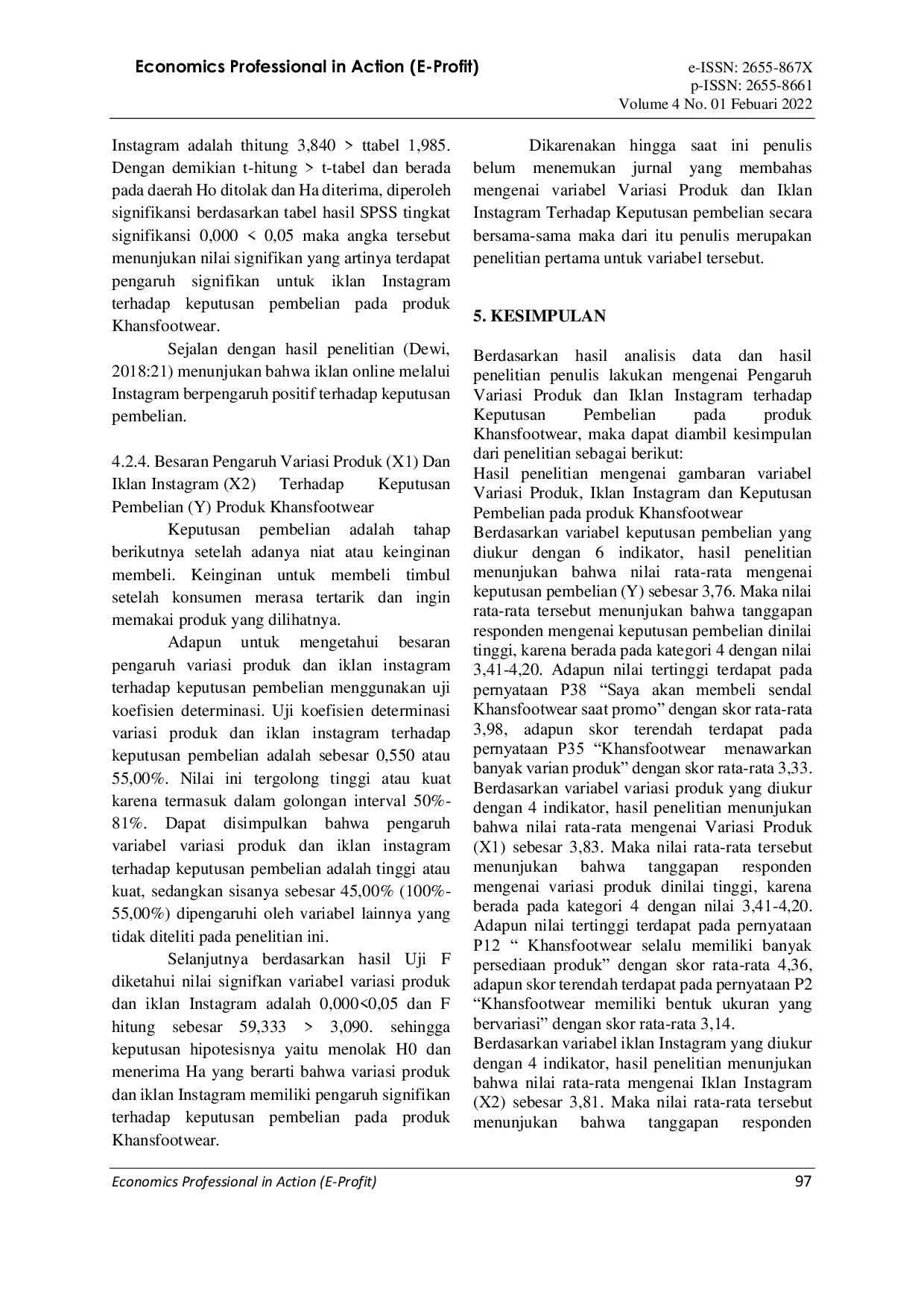 JURIS Pengaruh Variasi Produk Dan Iklan Di Instagram Terhadap Keputusan Pembelian Pada Brand Khansfootwear Online Store
