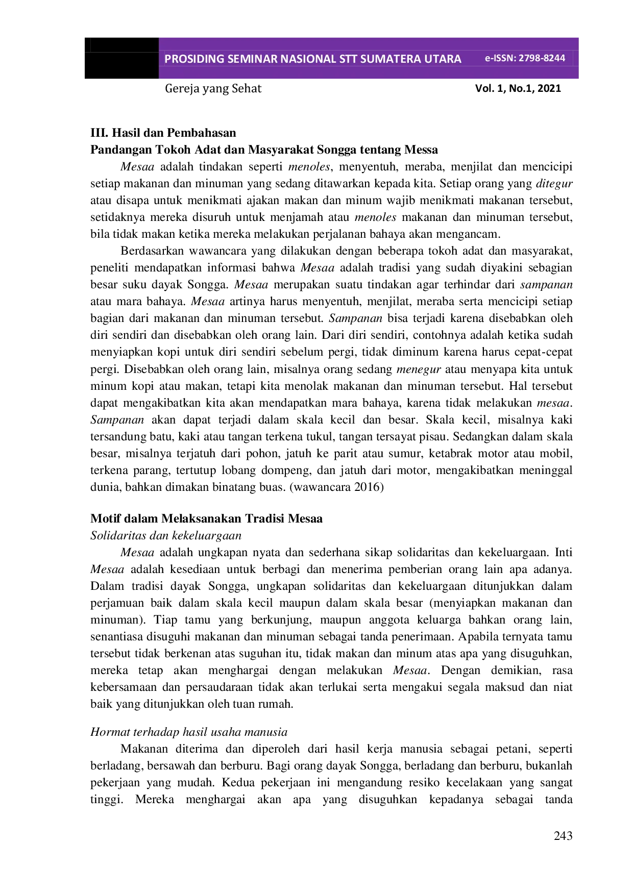 JURIS Kajian Teologi Tradisi Mesaa di Songga tentang Keselamatan dan Implikasinya terhadap Iman Kristen Masa Kini