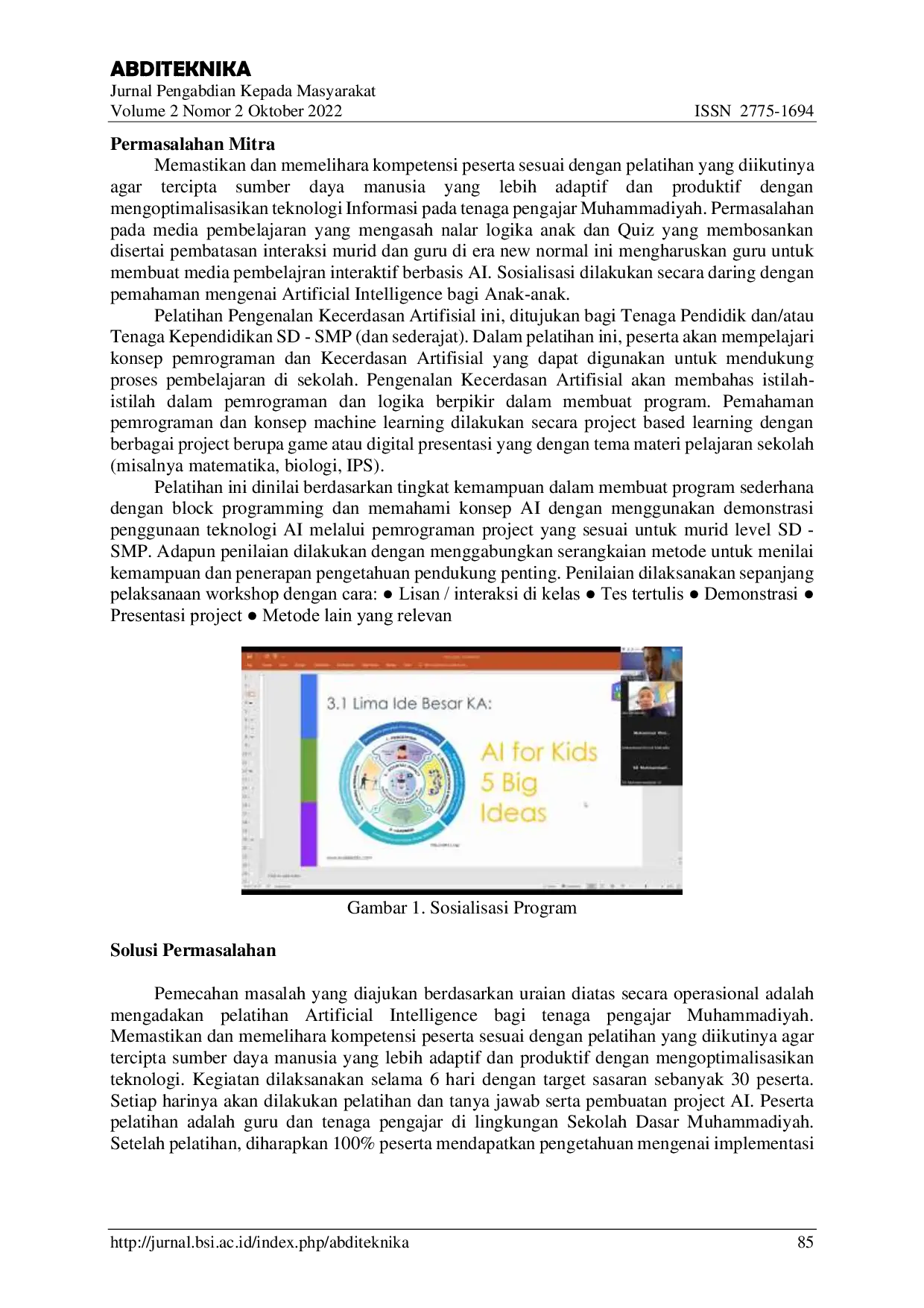 JURIS Pelatihan Artificial Intelligence untuk Tenaga Pendidik dan Guru Sekolah Dasar Muhammadiyah Online Thematic Academy Kominfo RI