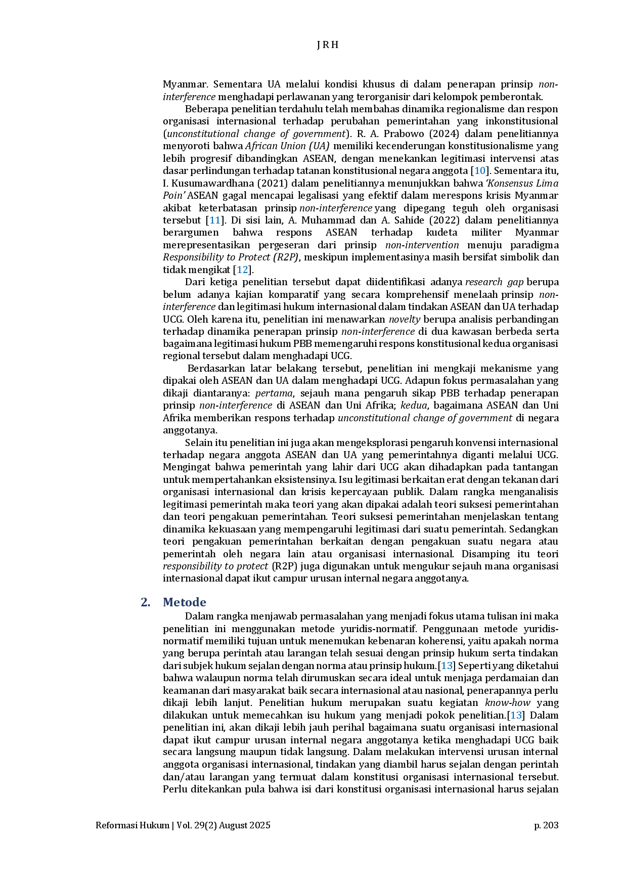 juris Non Interference Principle Dynamics in ASEAN and African Union Responses to Member States Unconstitutional Changes of Government