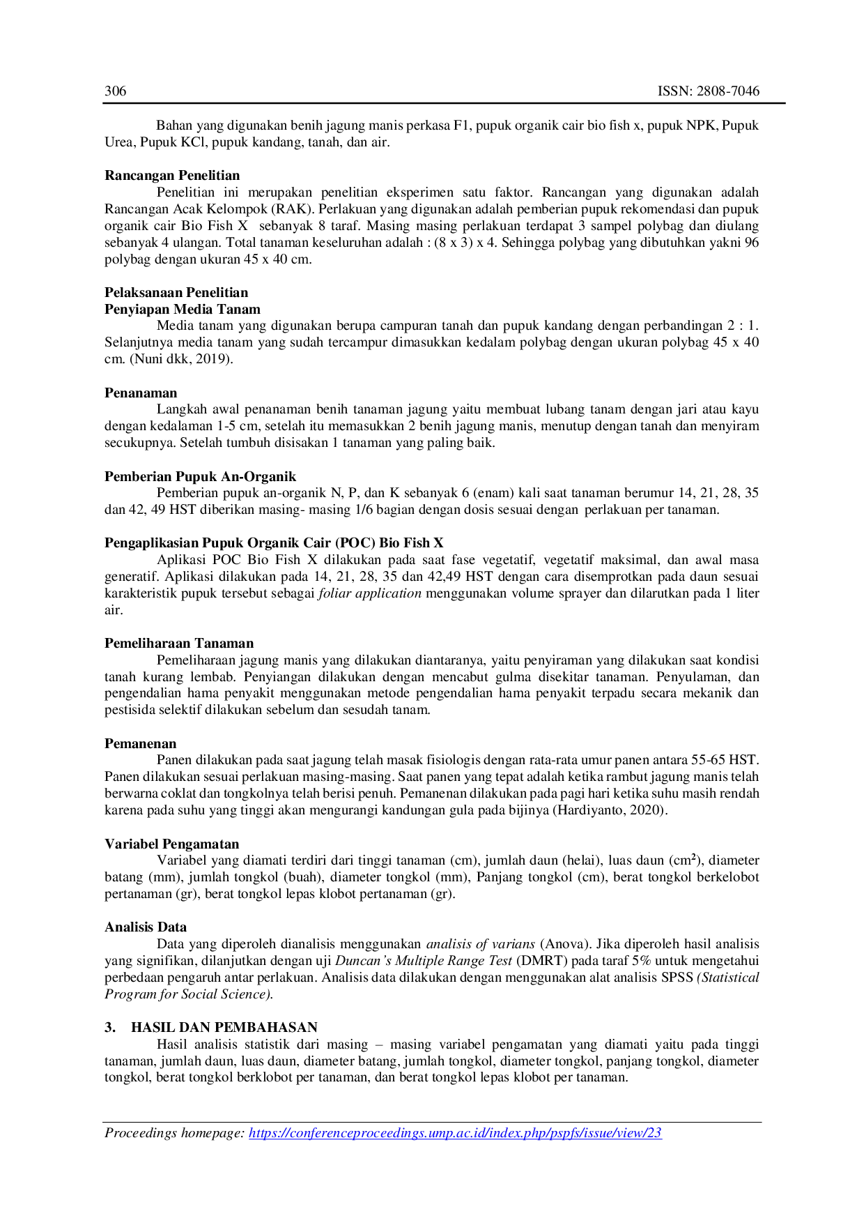 JURIS Pengaruh Pemberian Pupuk Organik Cair Bio Fish X dengan Dosis yang Berbeda terhadap Pertumbuhan dan Hasil Tanaman Jagung Manis Zea mays saccharate L