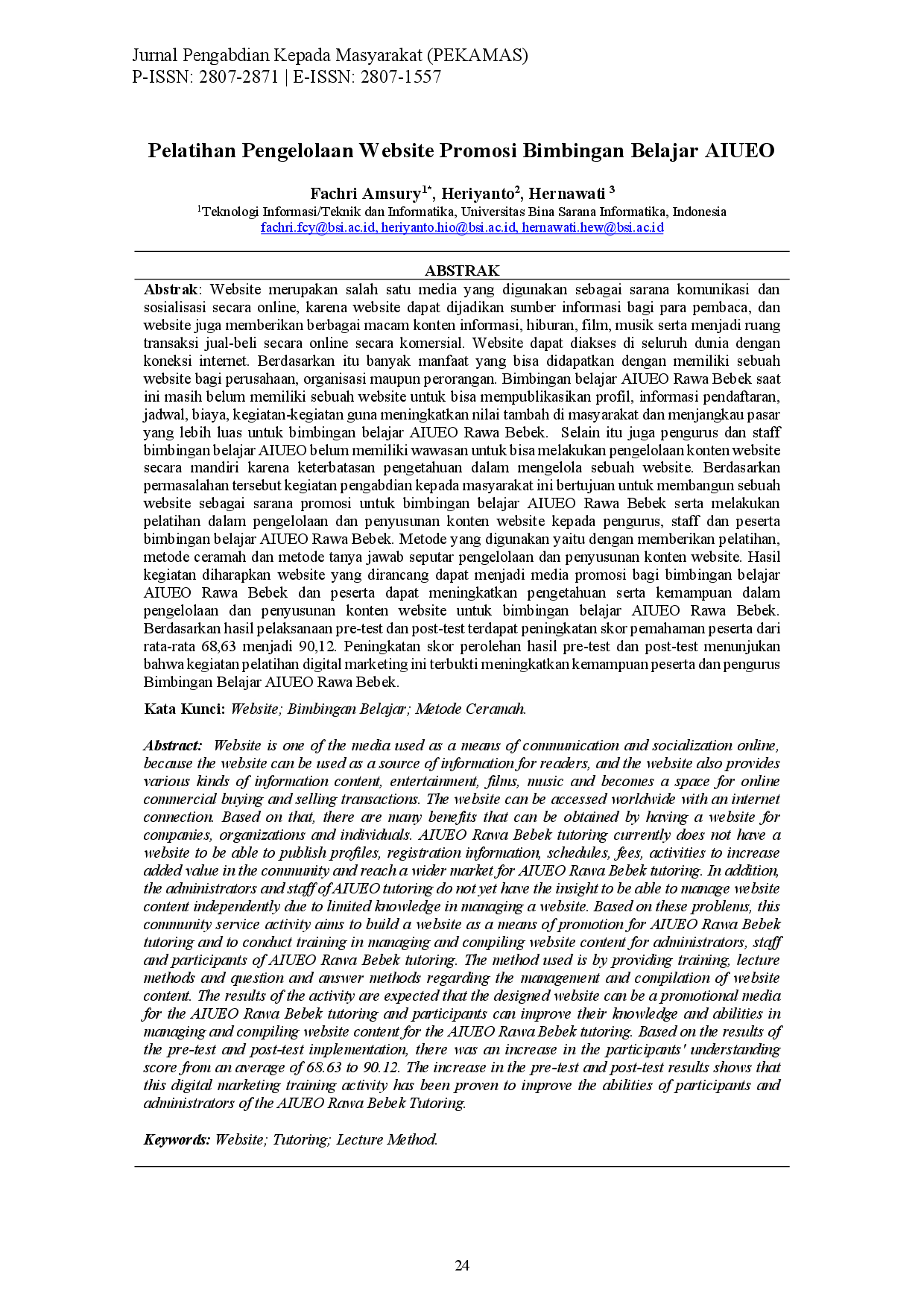 juris Pelatihan Pengelolaan Website Promosi Bimbingan Belajar AIUEO