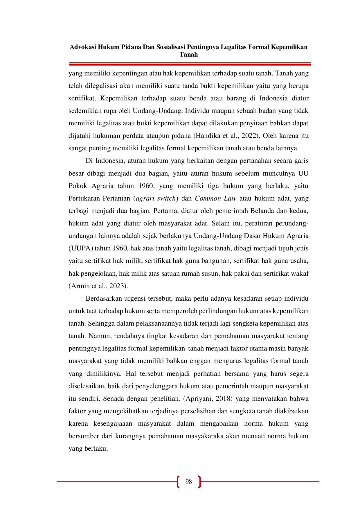 JURIS Advokasi Hukum Pidana Dan Sosialisasi Pentingnya Legalitas Formal Kepemilikan Tanah