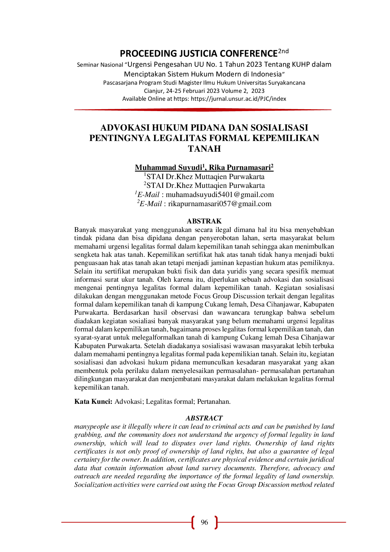 JURIS Advokasi Hukum Pidana Dan Sosialisasi Pentingnya Legalitas Formal Kepemilikan Tanah