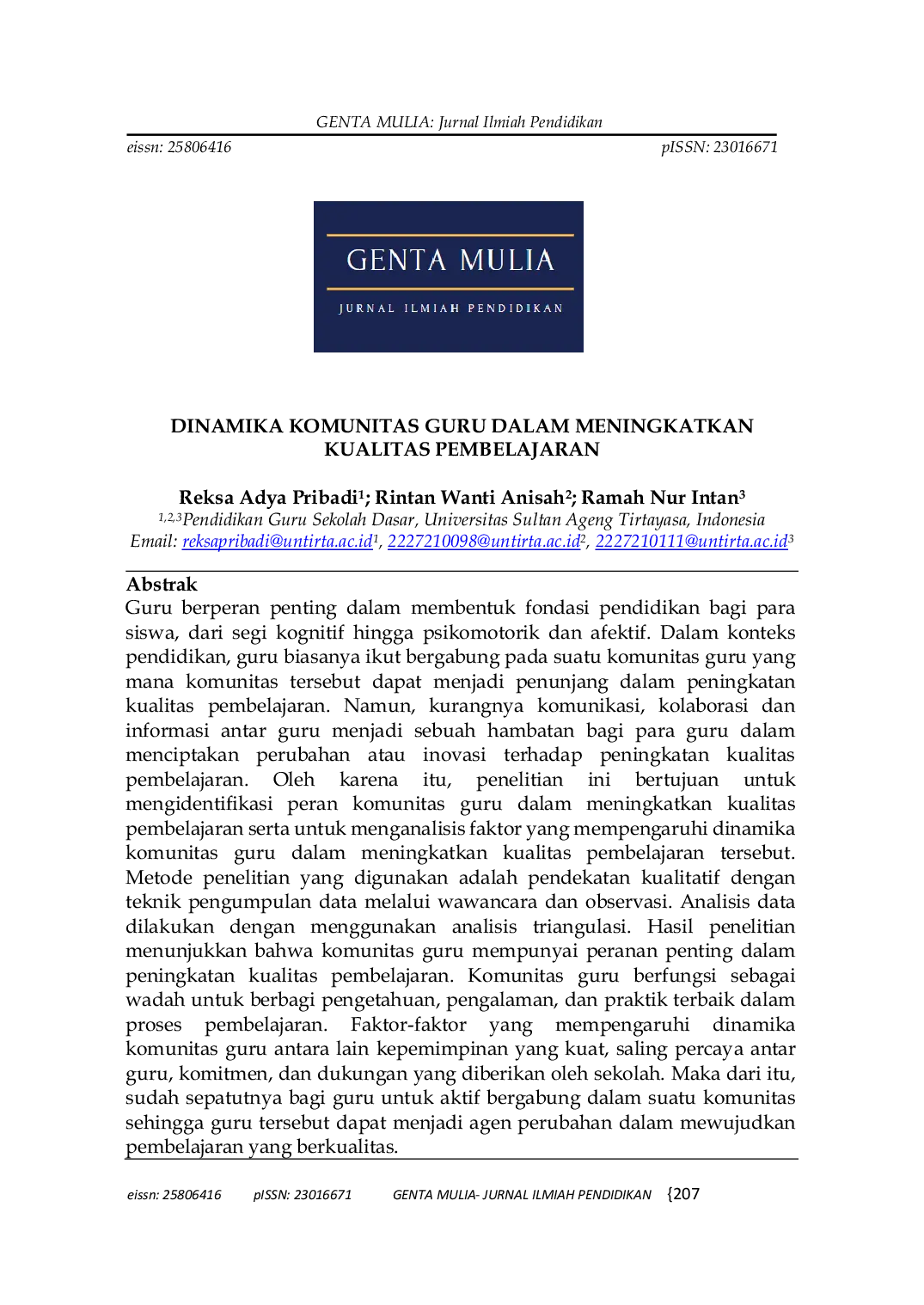 JURIS Dinamika Komunitas Guru dalam Meningkatkan Kualitas Pembelajaran