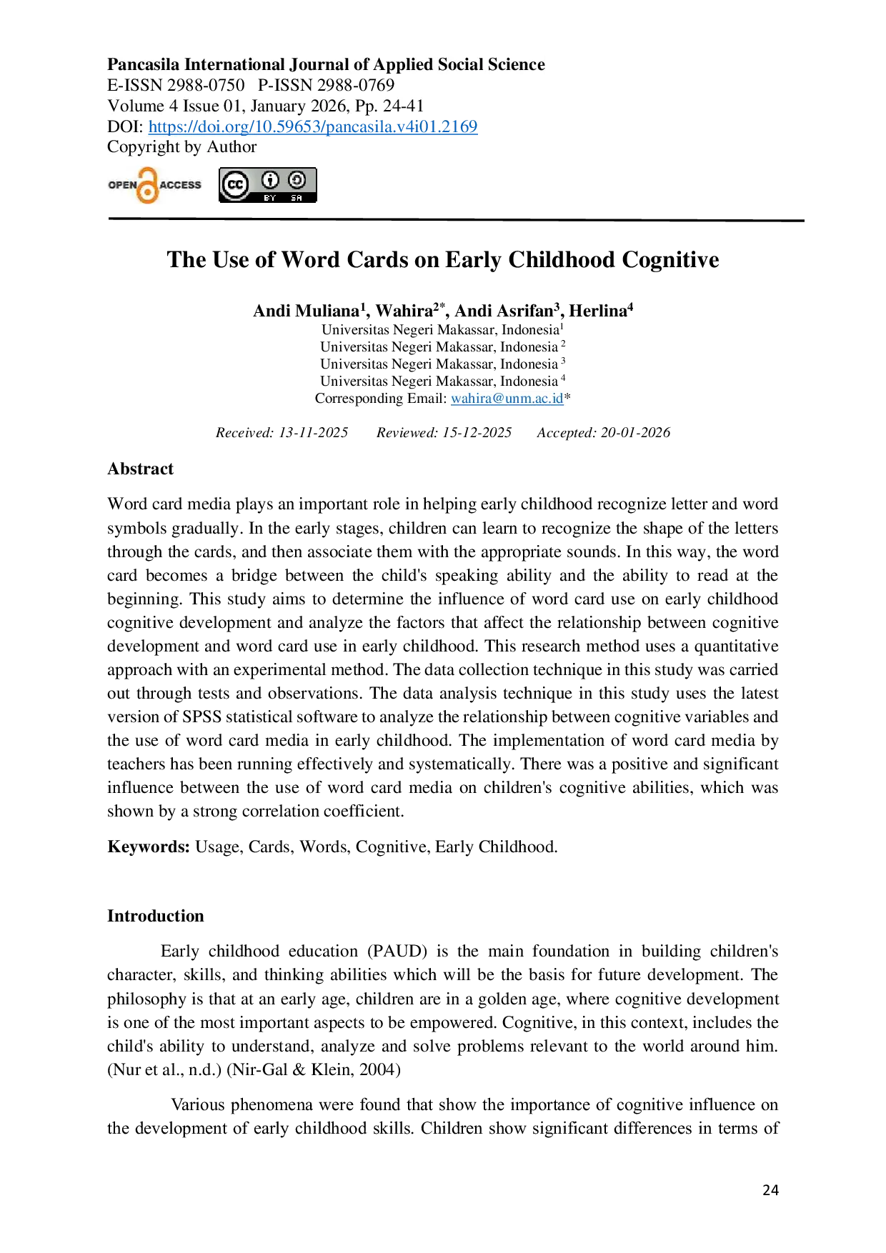 JURIS The Use of Word Cards on Early Childhood Cognitive