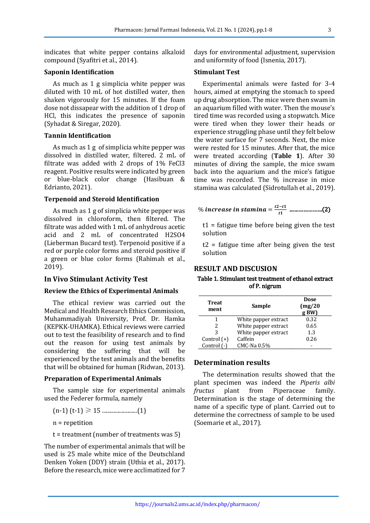 JURIS Stimulant Activity of White Pepper Piperis albi Fructus Ethanol Extract In Vivo