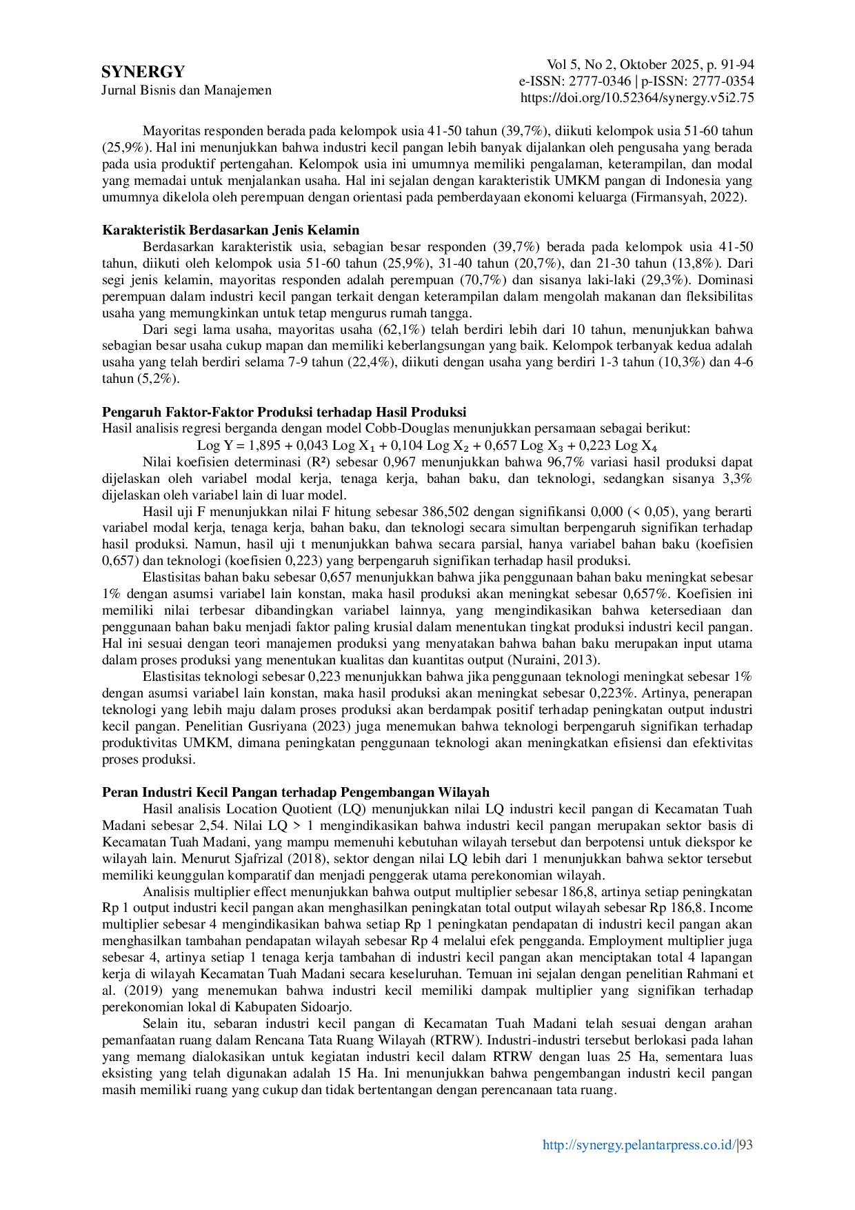 JURIS Peran Usaha Industri Kecil Pangan Terhadap Pengembangan Wilayah di Kecamatan Tuah Madani Kota Pekanbaru