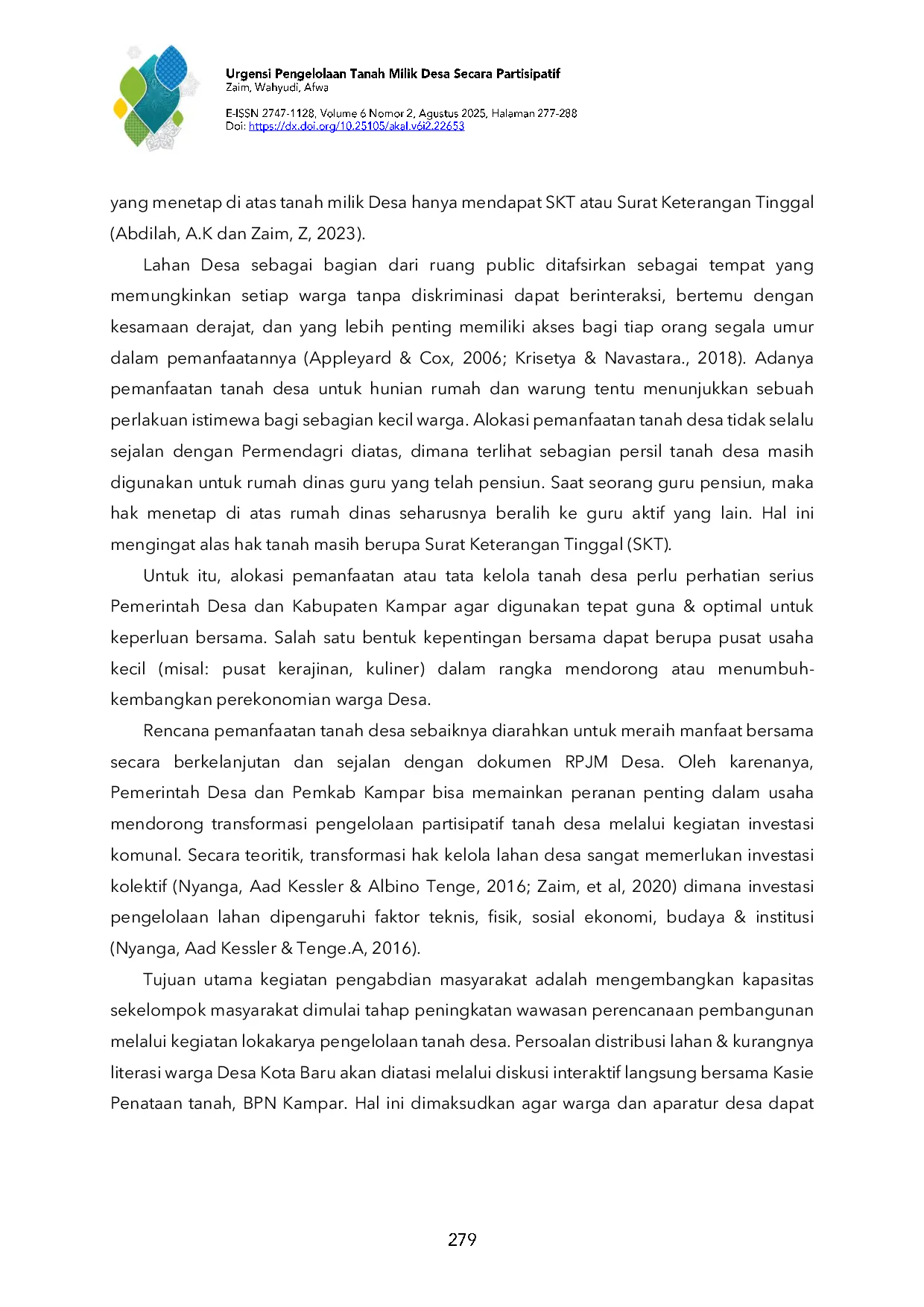 JURIS Urgensi Pengelolaan Tanah Milik Desa Secara Partisipatif