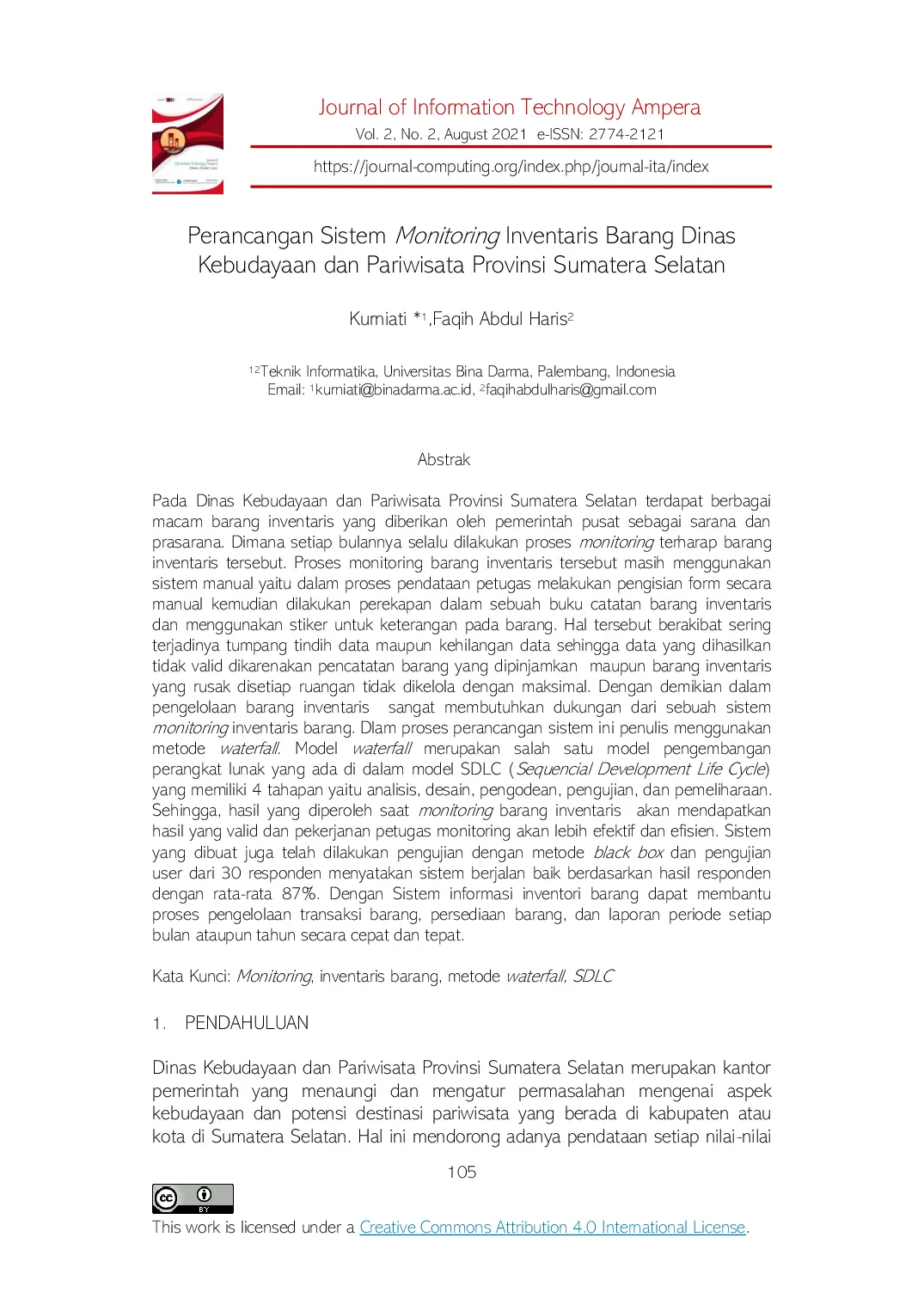 juris Perancangan Sistem Monitoring Inventaris Barang Dinas Kebudayaan dan Pariwisata Provinsi Sumatera Selatan