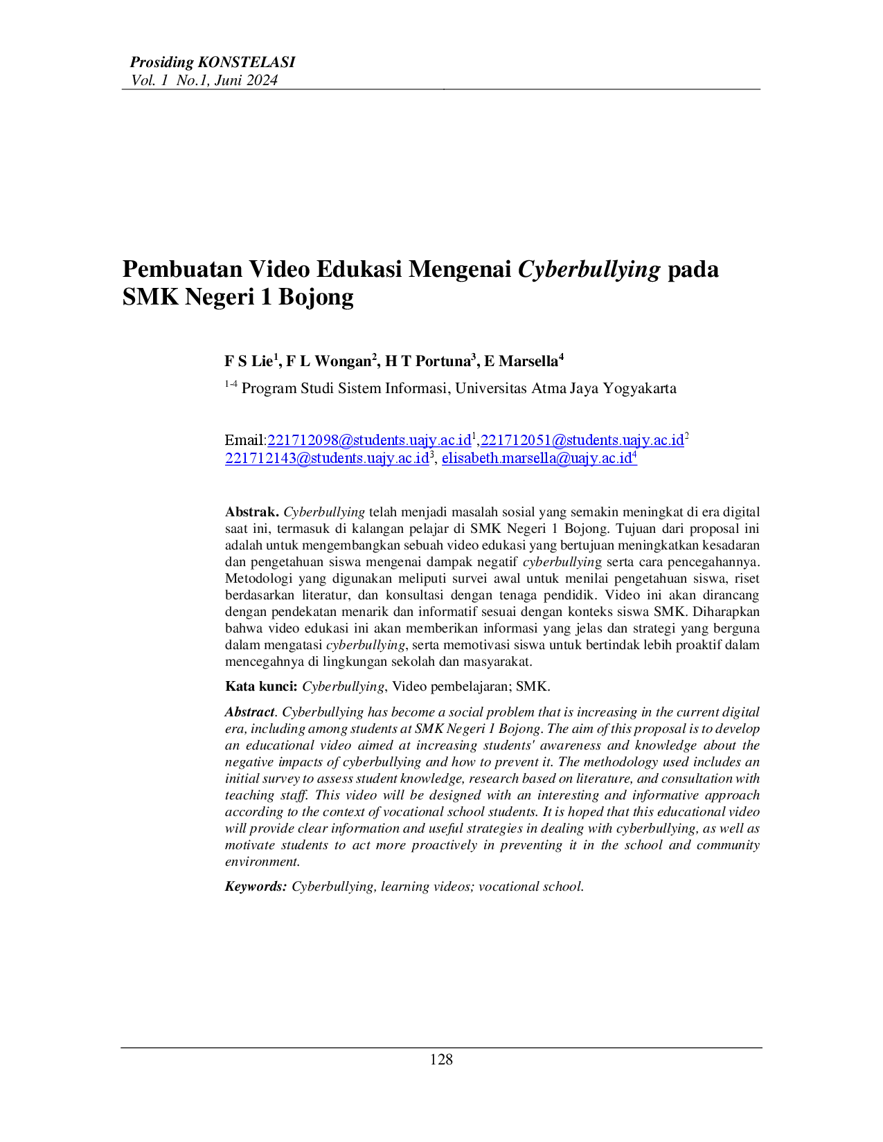juris Pembuatan Video Edukasi Mengenai Cyberbullying pada SMK Negeri 1 Bojong