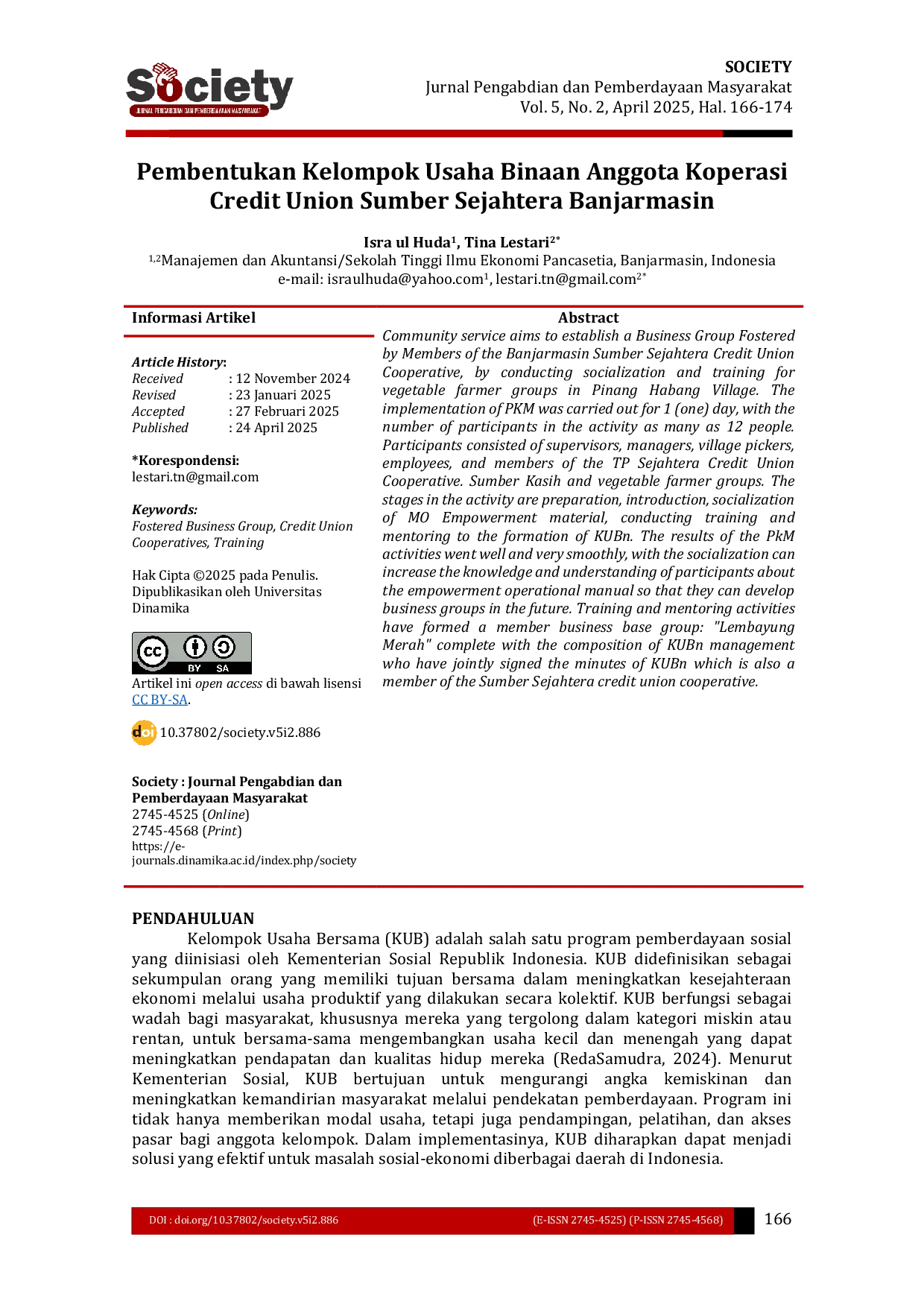 JURIS Pembentukan Kelompok Usaha Binaan Anggota Koperasi Credit Union Sumber Sejahtera Banjarmasin