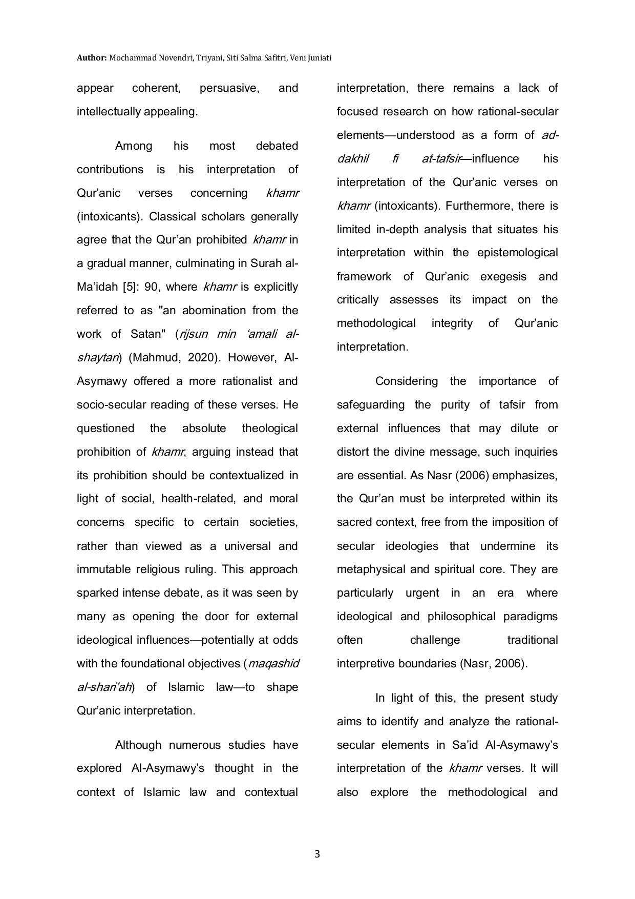 JURIS Rational Secular Elements In The Interpretation Of The Verse Of Khamar By Said Al Asymawy Ad Dakhil Fi Al Tafsir Study