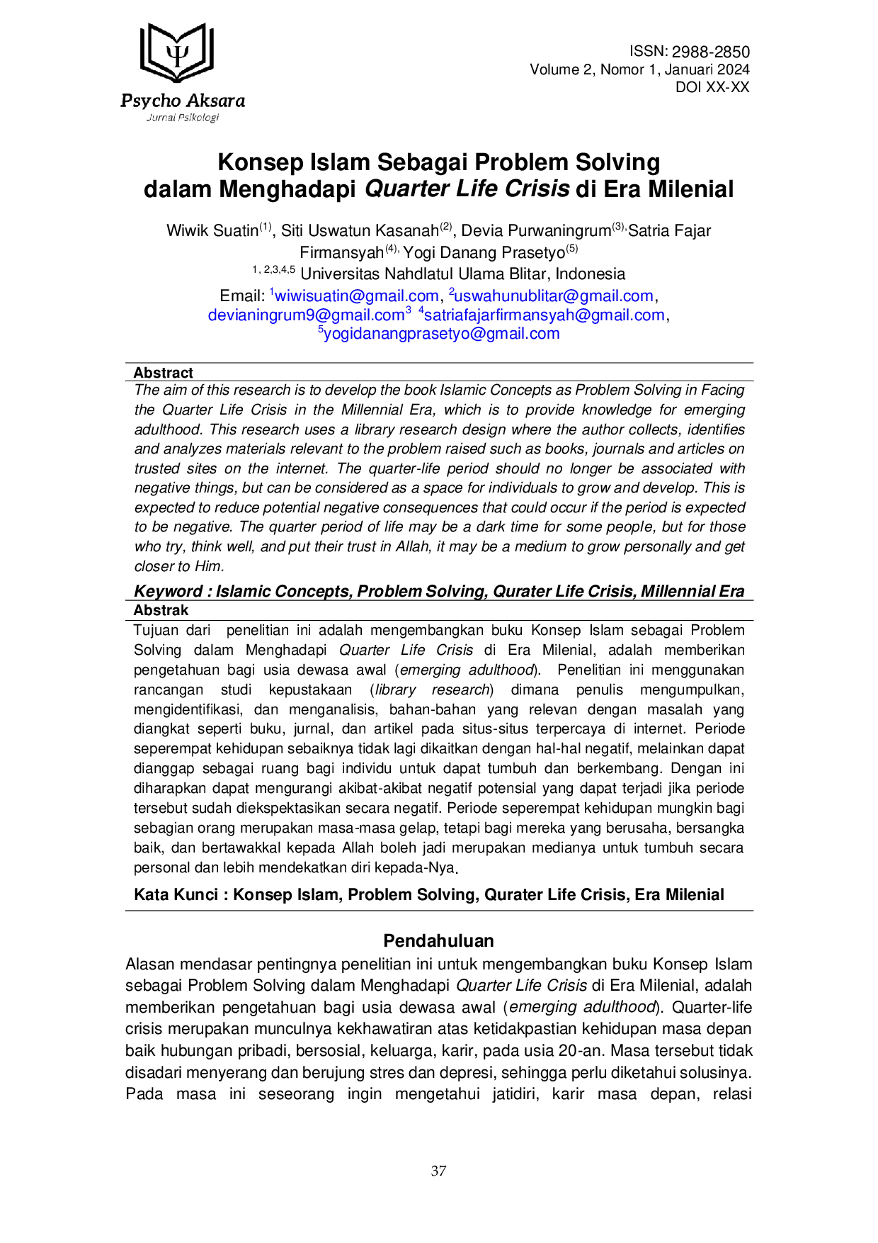 JURIS Konsep Islam sebagai Problem Solving dalam Menghadapi Quarter Life Crisis di Era Milenial