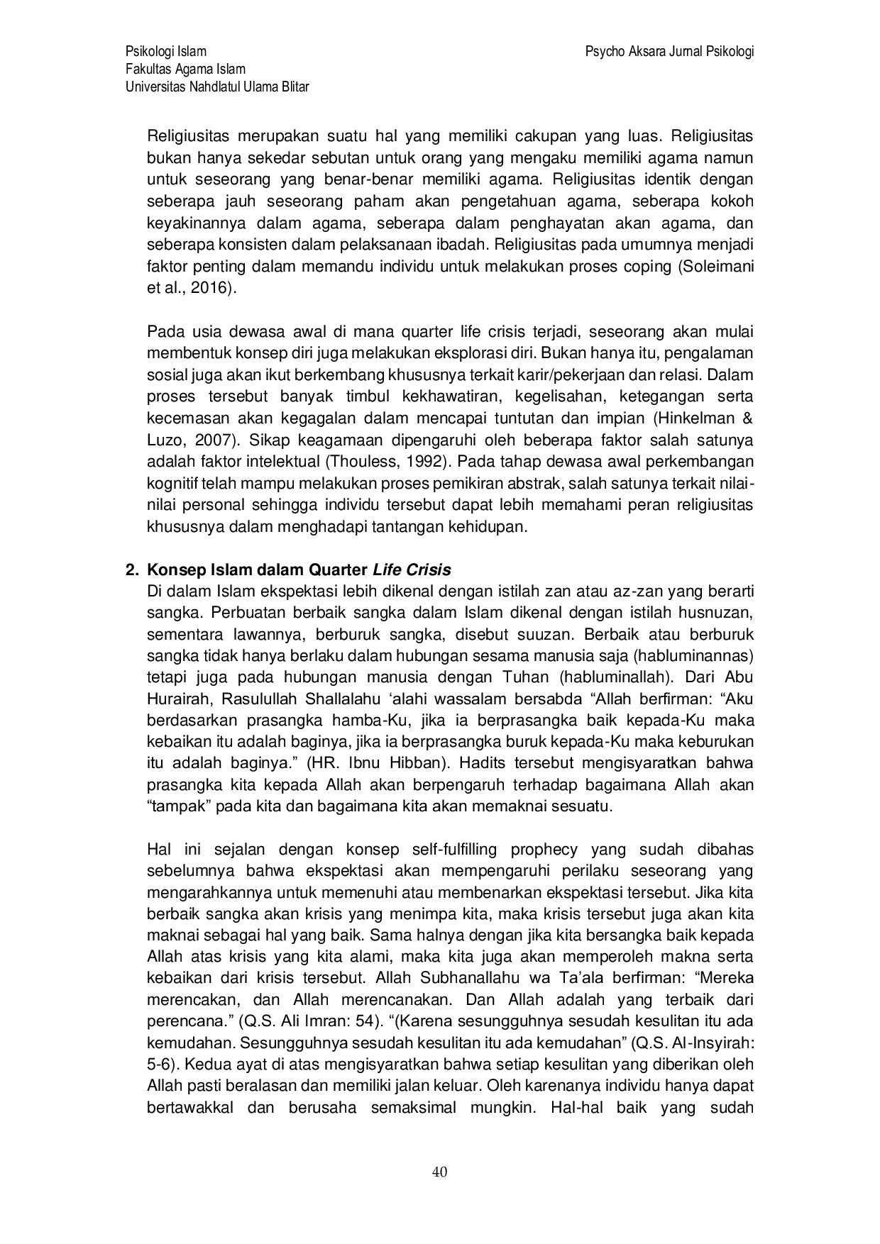 JURIS Konsep Islam sebagai Problem Solving dalam Menghadapi Quarter Life Crisis di Era Milenial