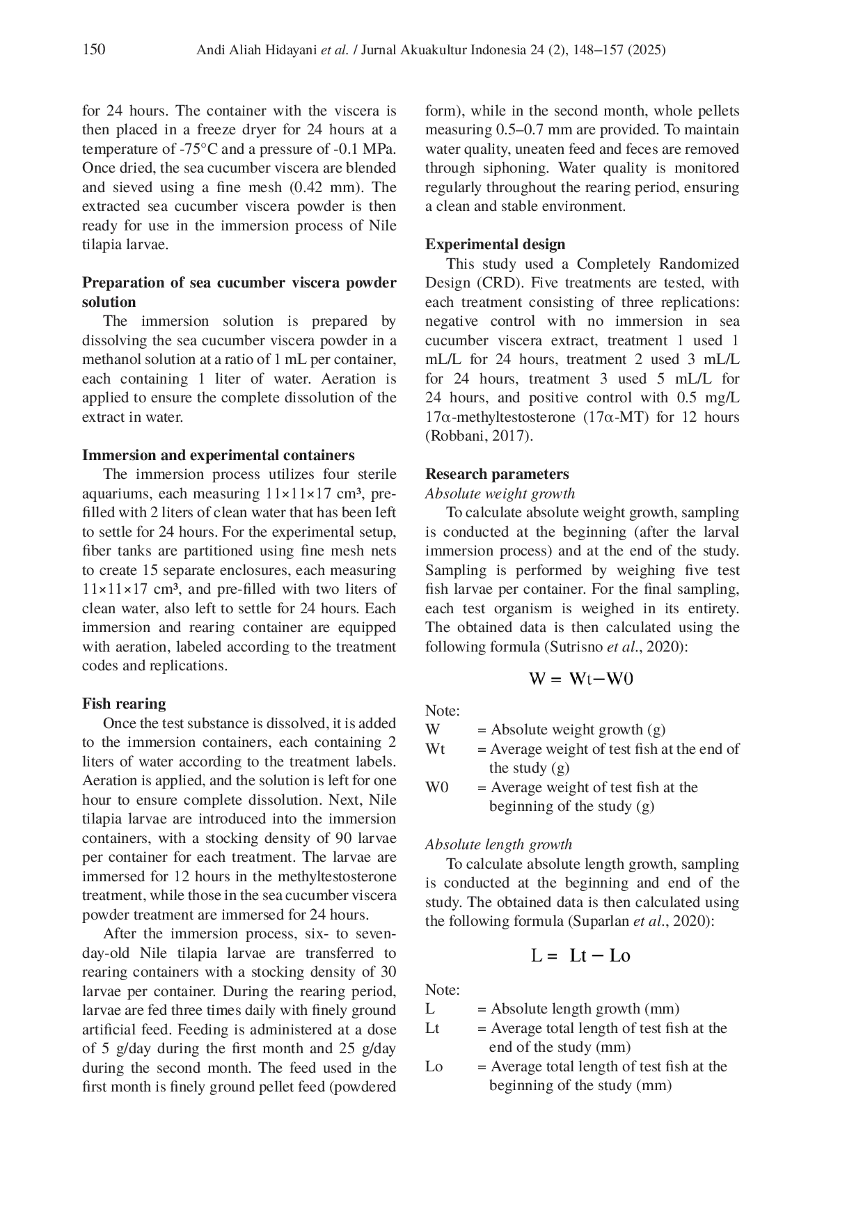 JURIS The effectiveness of immersed in extract viscera of sea cucumber Holothuria sp on growth consumption level and feed efficiency in tilapia larvae Oreochromis niloticus