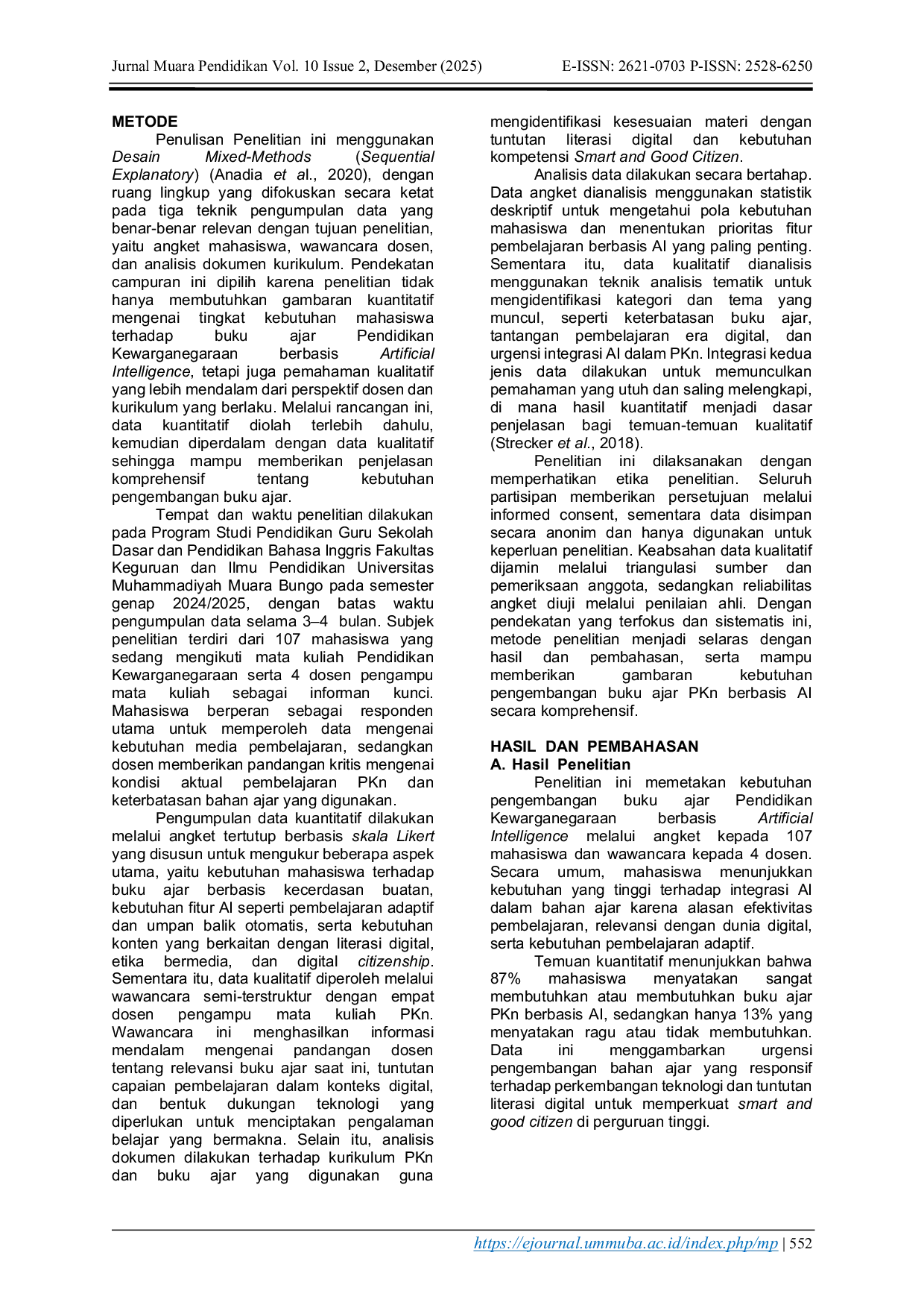 JURIS Analisis Kebutuhan Pengembangan Buku Ajar Pendidikan Kewarganegaraan Berbasis Artificial Intelligence Untuk Penguatan Smart And Good Citizen