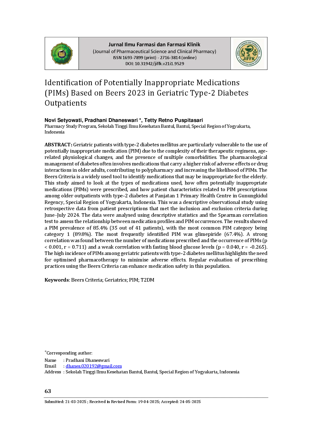 juris Identification of Potentially Inappropriate Medications PIMs Based on Beers 2023 in Geriatric Type 2 Diabetes Outpatients