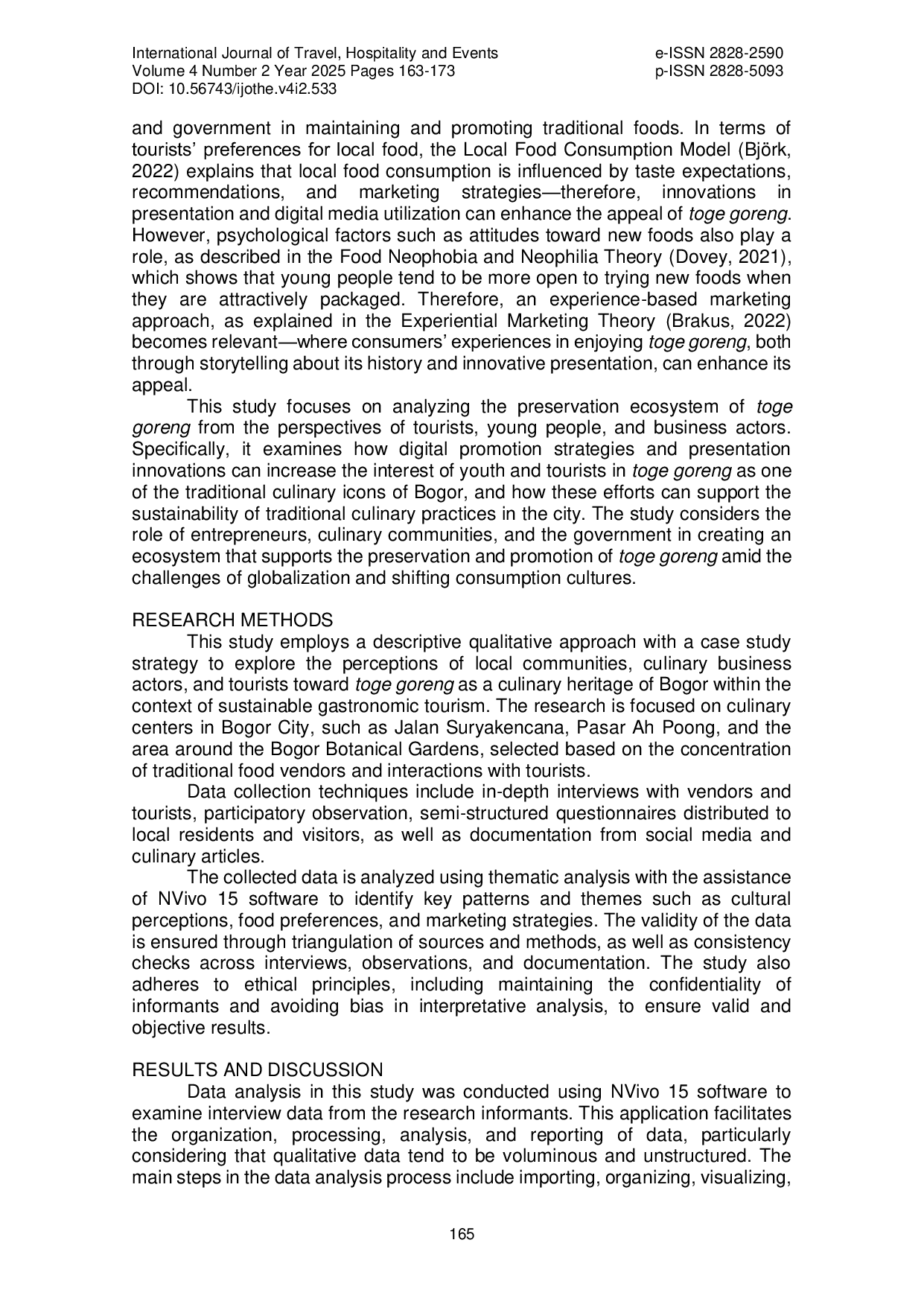 JURIS The Preservation Ecosystem of Toge Goreng An Analysis of Tourist Youth Generation and Culinary Business Perspectives in Achieving the Sustainability of Bogor s Traditional Cuisine