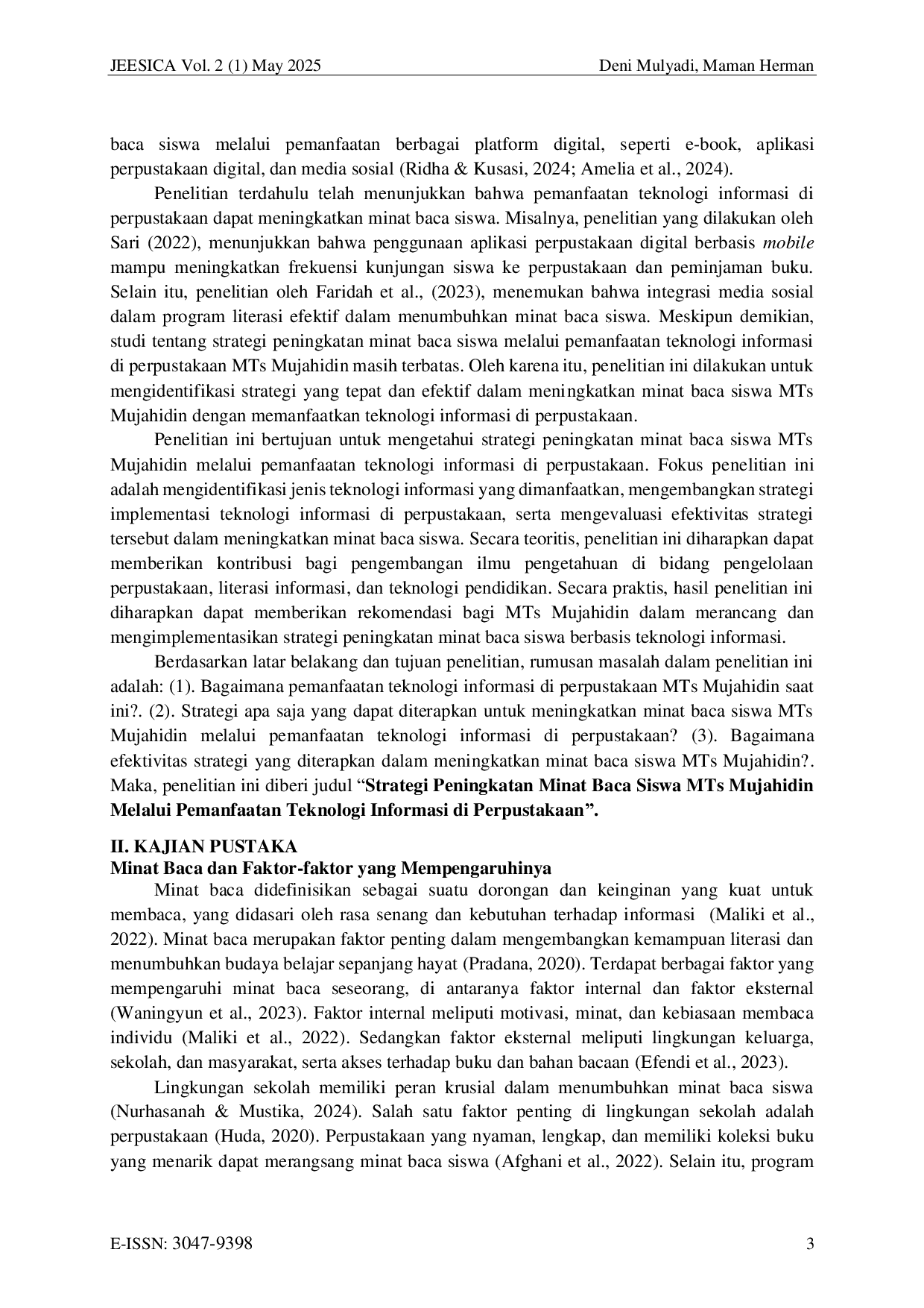 JURIS Strategi Peningkatan Minat Baca Siswa MTs Mujahidin Melalui Pemanfaatan Teknologi Informasi di Perpustakaan
