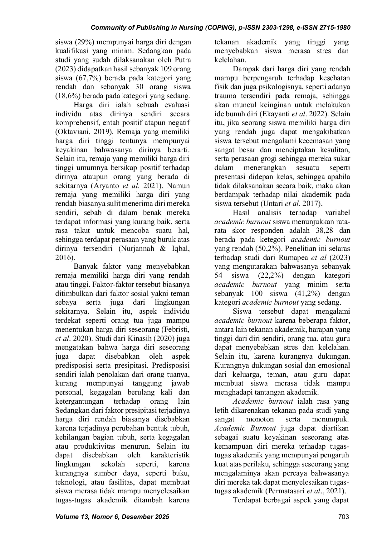 JURIS Hubungan Antara Harga Diri Dengan Academic Burnout Pada Siswa SMA Negeri 1 Kuta Utara