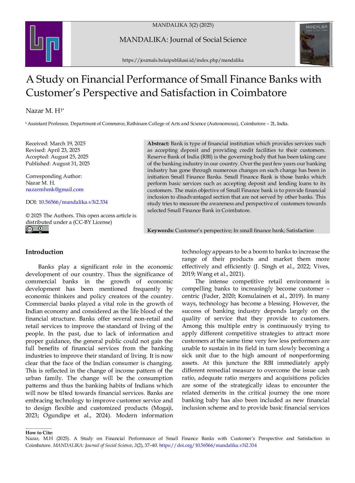 JURIS A Study on Financial Performance of Small Finance Banks with Customer s Perspective and Satisfaction in Coimbatore