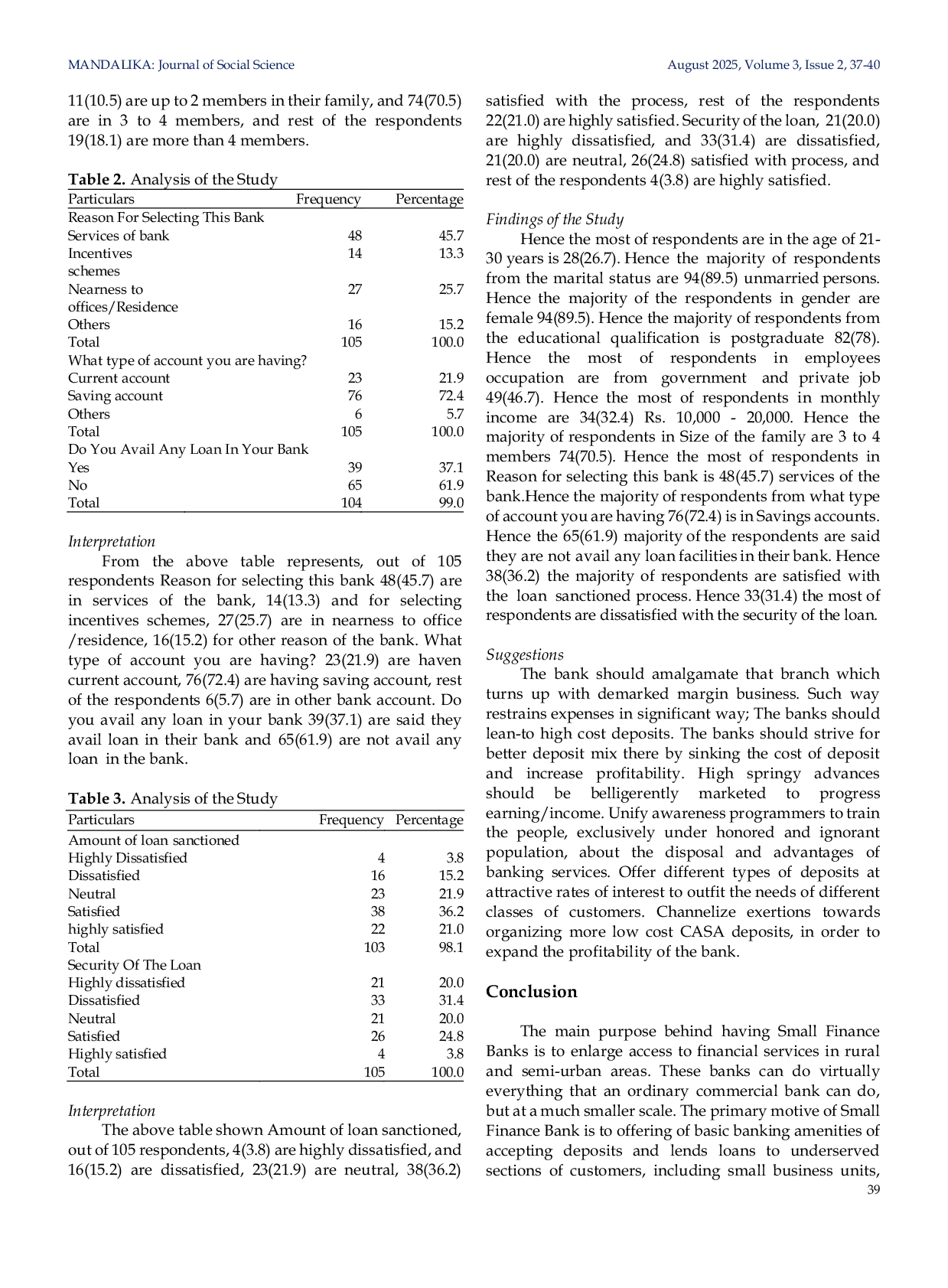JURIS A Study on Financial Performance of Small Finance Banks with Customer s Perspective and Satisfaction in Coimbatore