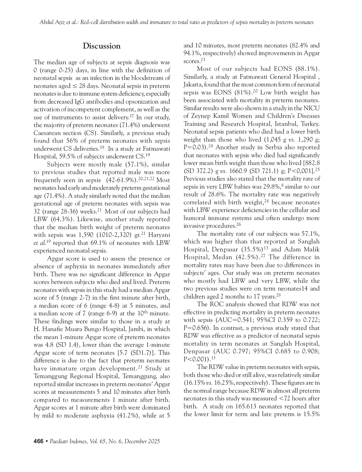 JURIS Red cell distribution width and immature to total ratio as predictors of sepsis mortality in preterm neonates
