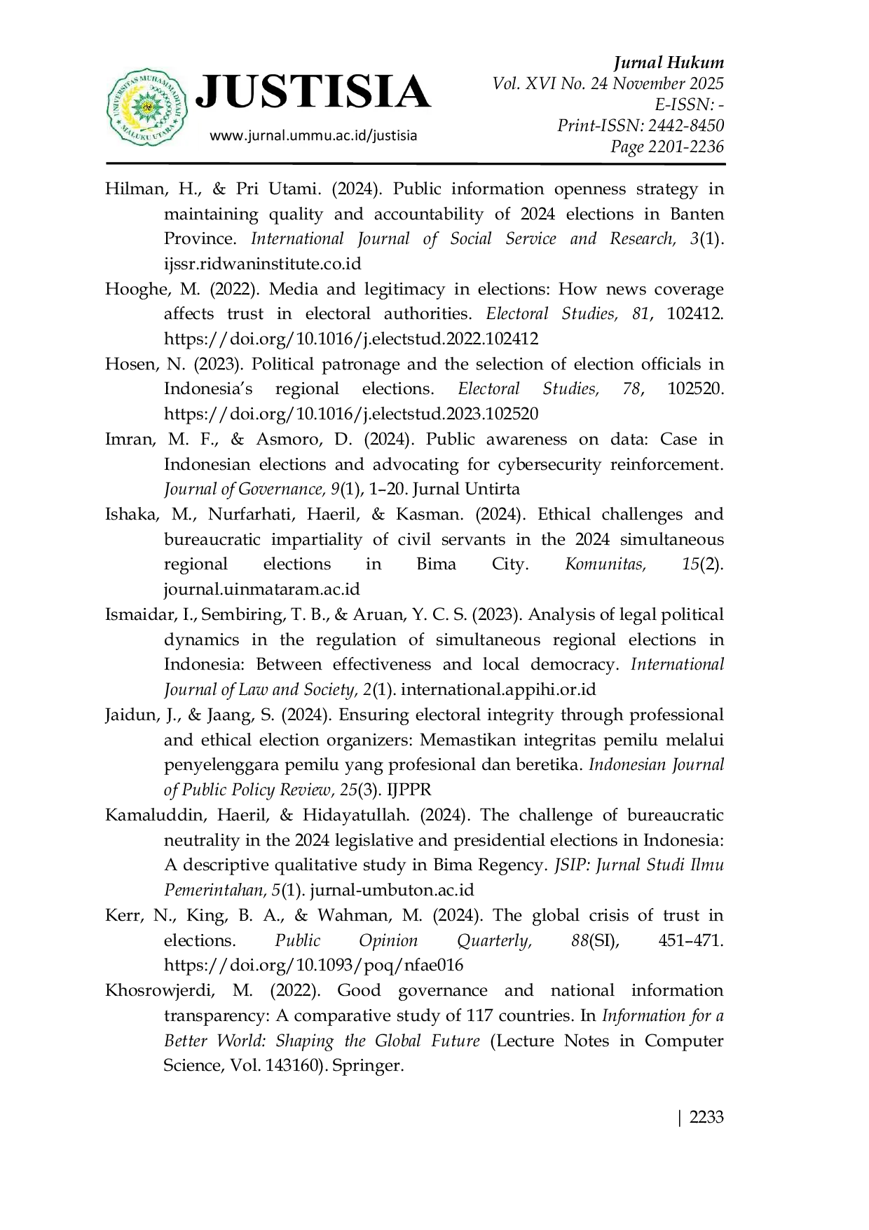 JURIS Integritas Pemilu dalam Demokrasi Lokal Analisis Wacana atas Pilkada Serentak 2024 di Maluku Utara