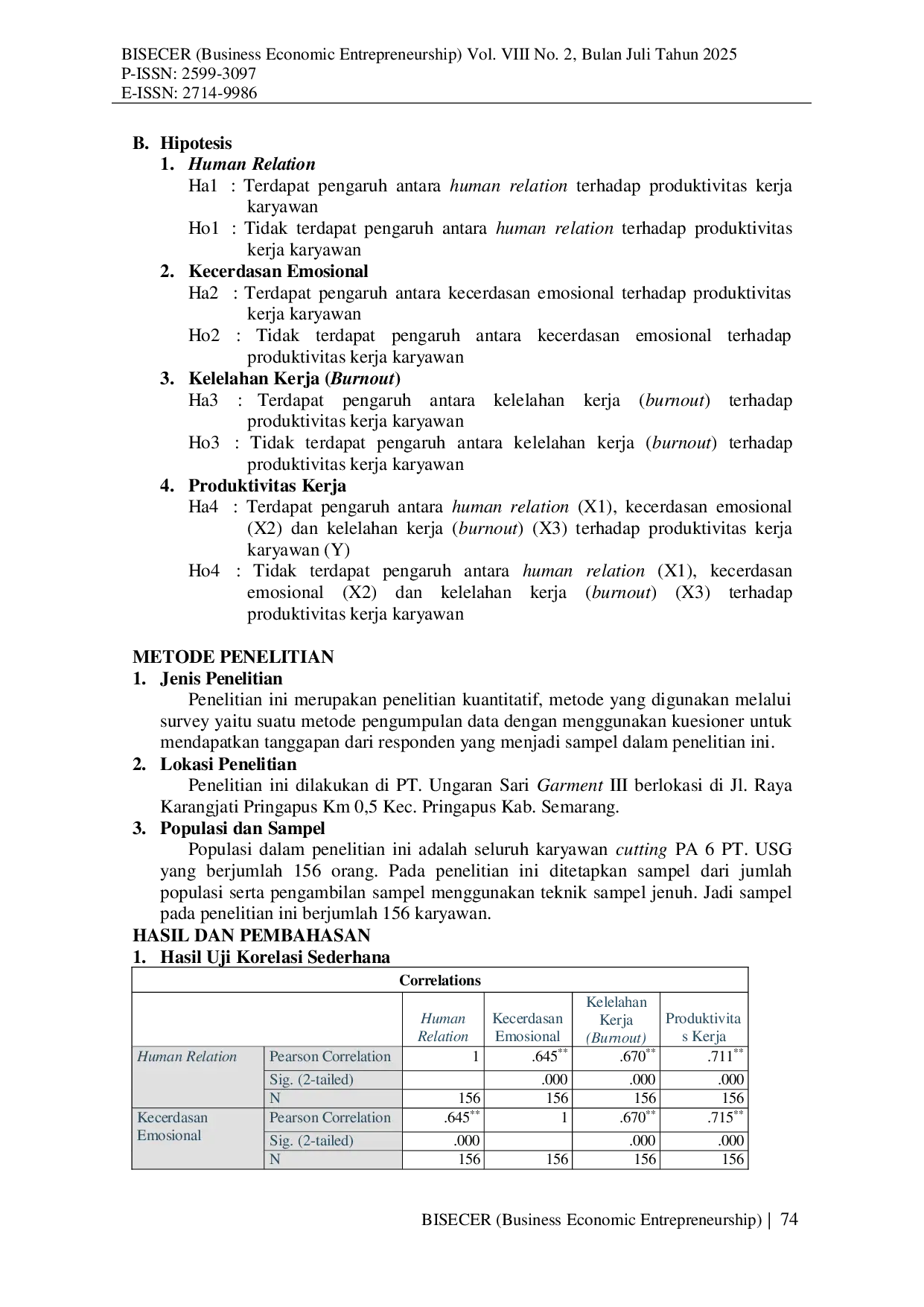 JURIS HUMAN RELATION KECERDASAN EMOSIONAL DAN KELELAHAN KERJA BURNOUT TERHADAP PRODUKTIVITAS KERJA KARYAWAN PT UNGARAN SARI GARMENT Studi Kasus Bagian Cutting PA 6