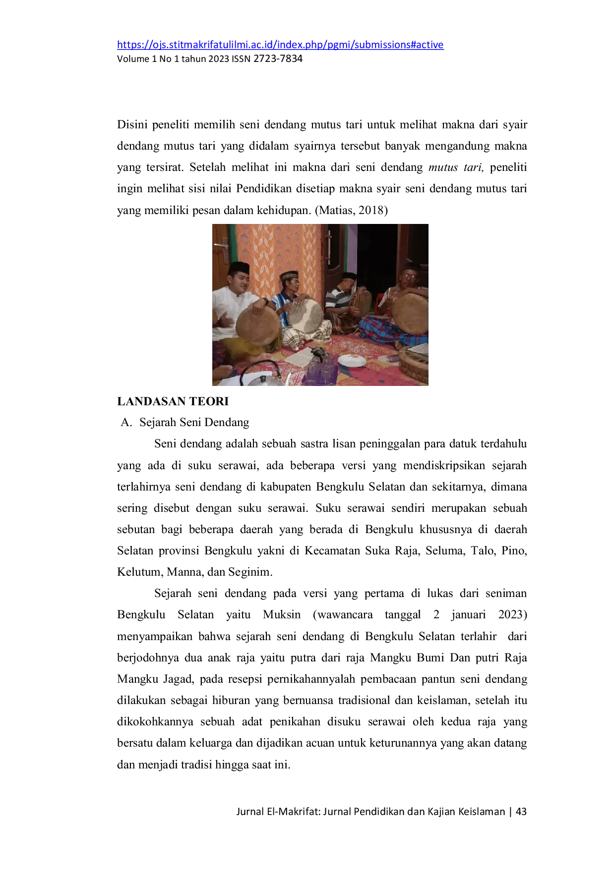 JURIS Nilai nilai Kehidupan Dalam Syair Pantun Seni Dendang di Desa Tanjung Agung Seginim