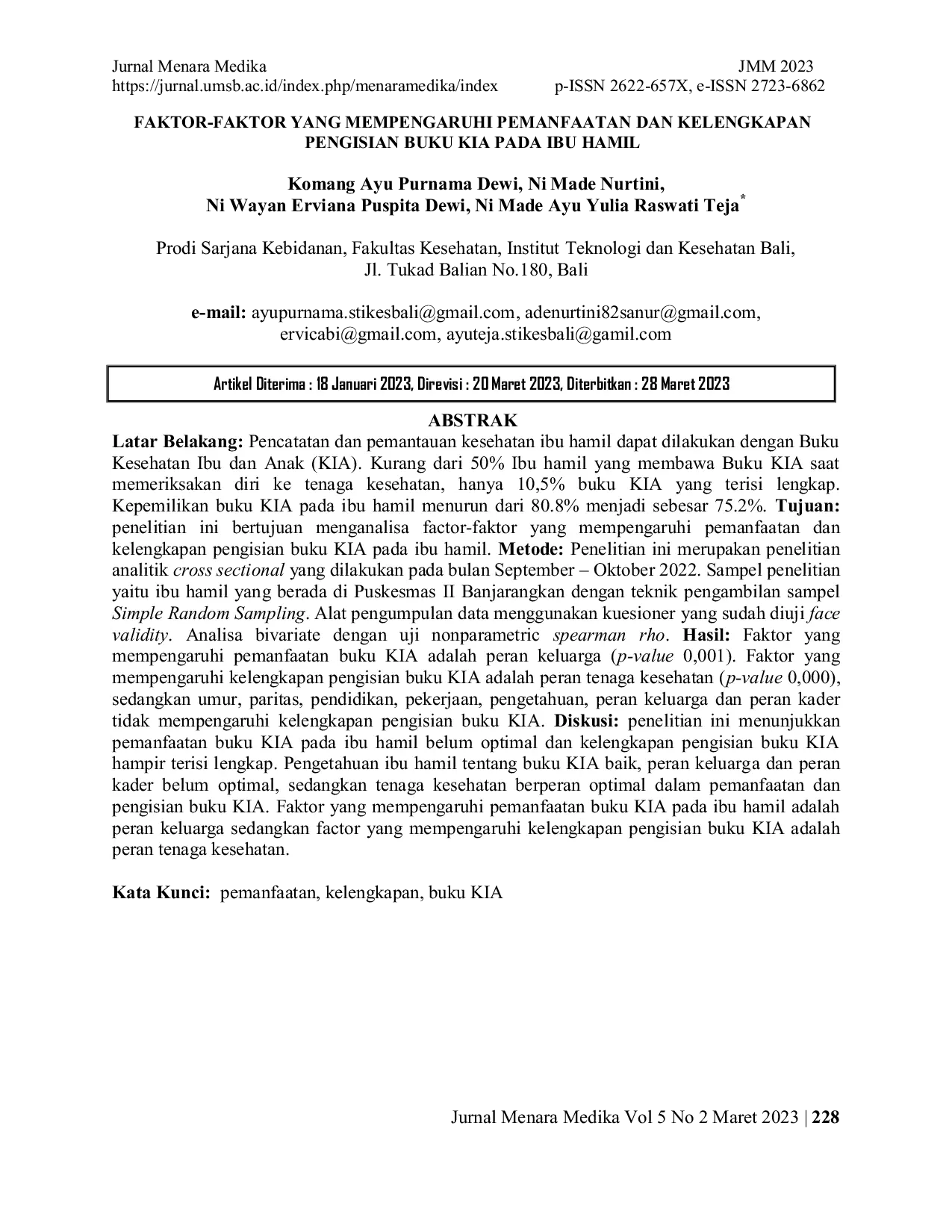 JURIS Factors That Influence the Utilization and Completeness of Filling Out the KIA Book in Pregnant Women