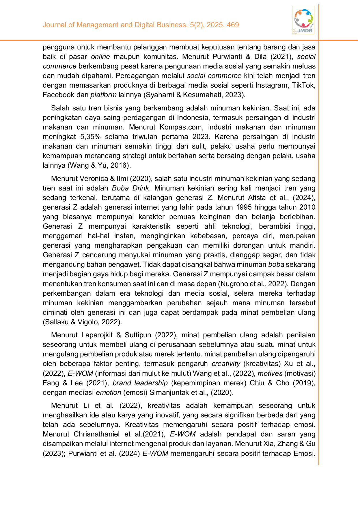 JURIS Kreativitas e WOM motif dan kepemimpinan merek dalam membangun minat pembelian ulang Peran mediasi emosi pada minuman kekinian di Kota Batam