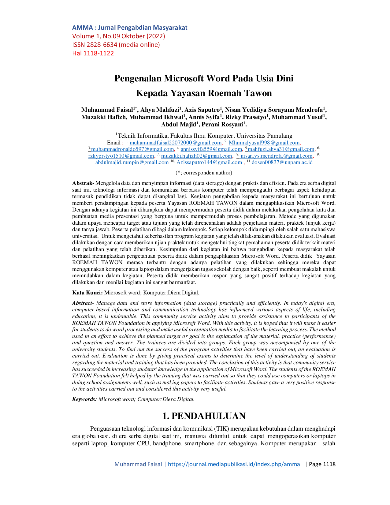 JURIS Pengenalan Microsoft Word Pada Usia Dini Kepada Yayasan Roemah Tawon