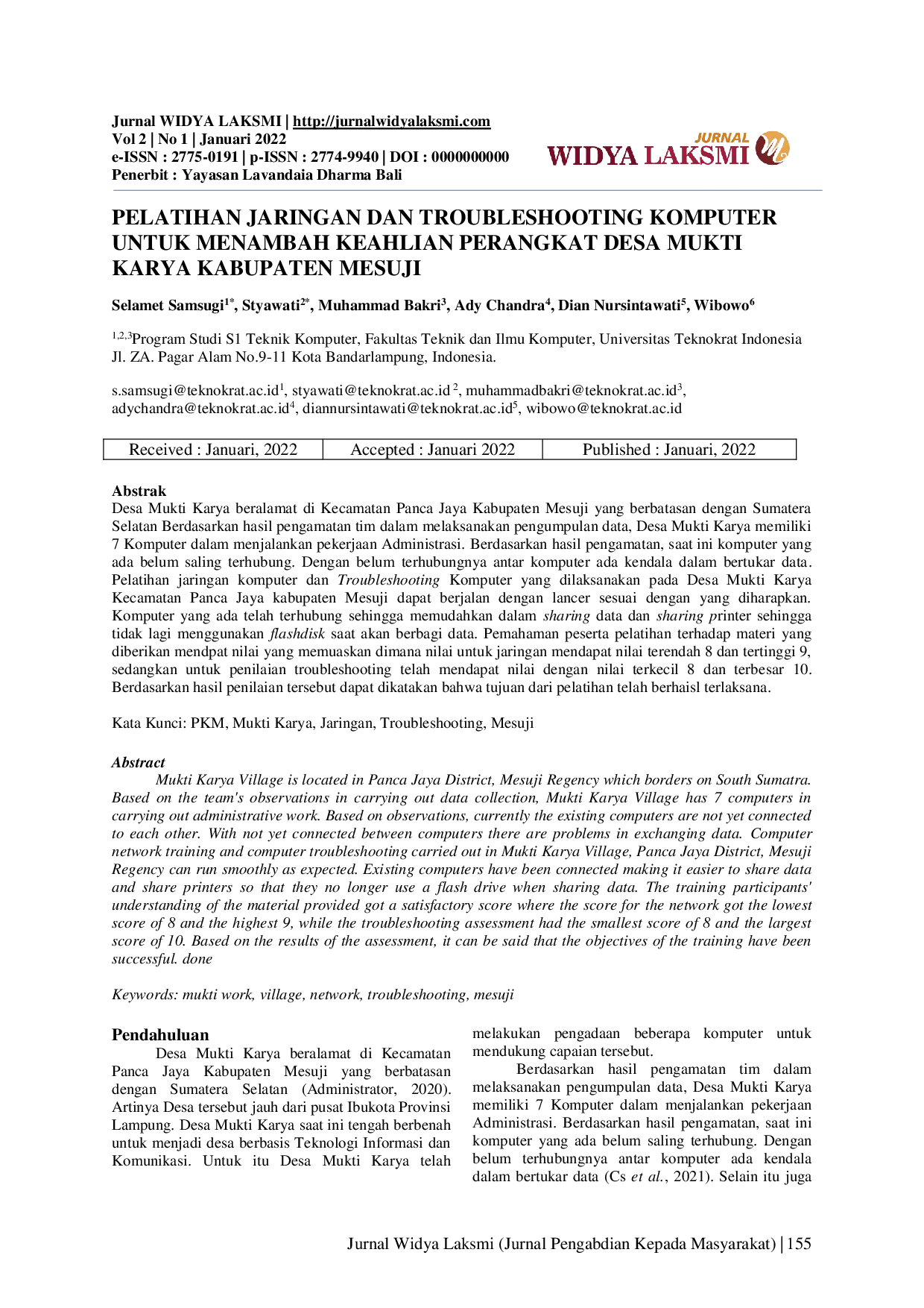 JURIS Pelatihan Jaringan Dan Troubleshooting Komputer Untuk Menambah Keahlian Perangkat Desa Mukti Karya