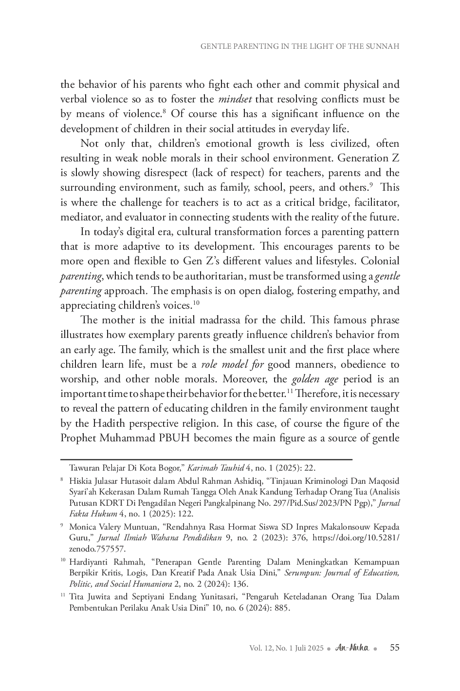 JURIS Gentle Parenting in The Light of The Sunnah Cultivating Gen Z Morality Toward a Maslahat Family